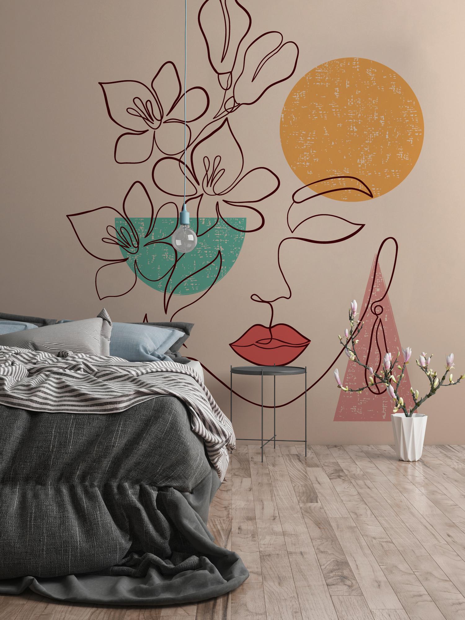 Abstract MinimalFace tapet i orangebrun - non-woven tapet Designwalls 2 - 2,55 x 3,5 m