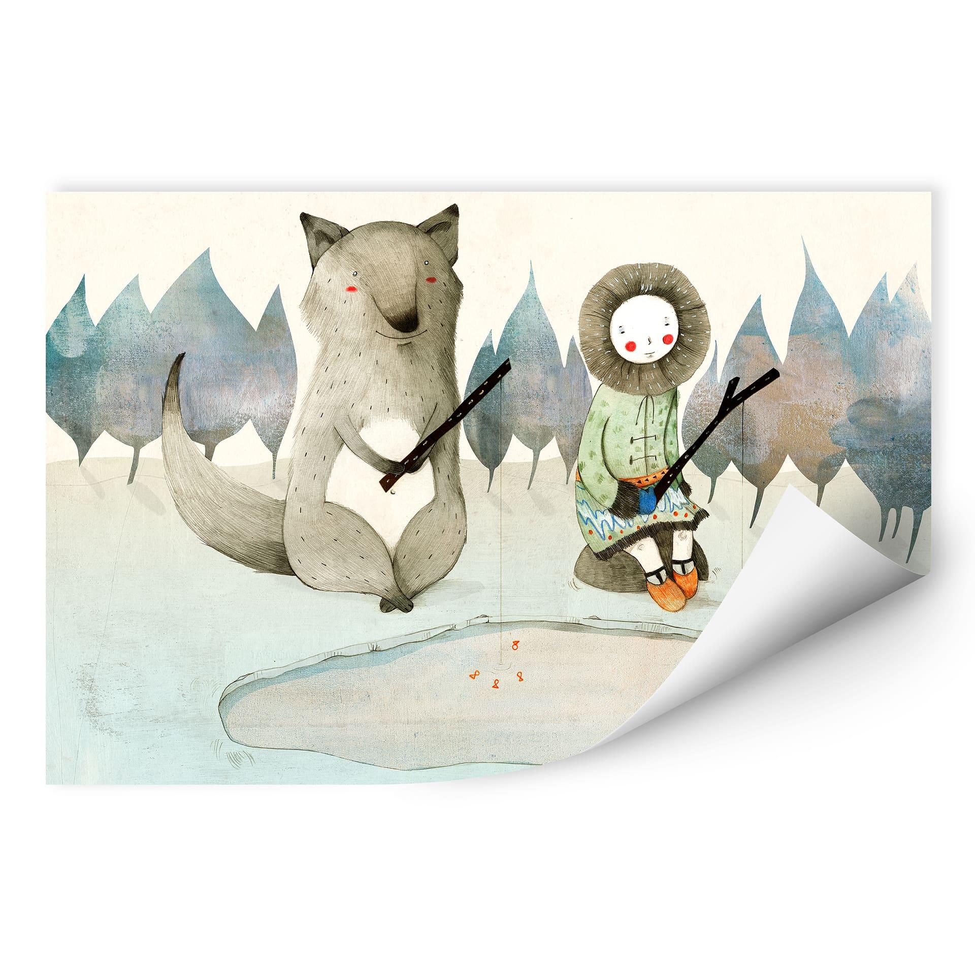 Wallprint Loske - Das kleine Inuitmädchen und der Wolf