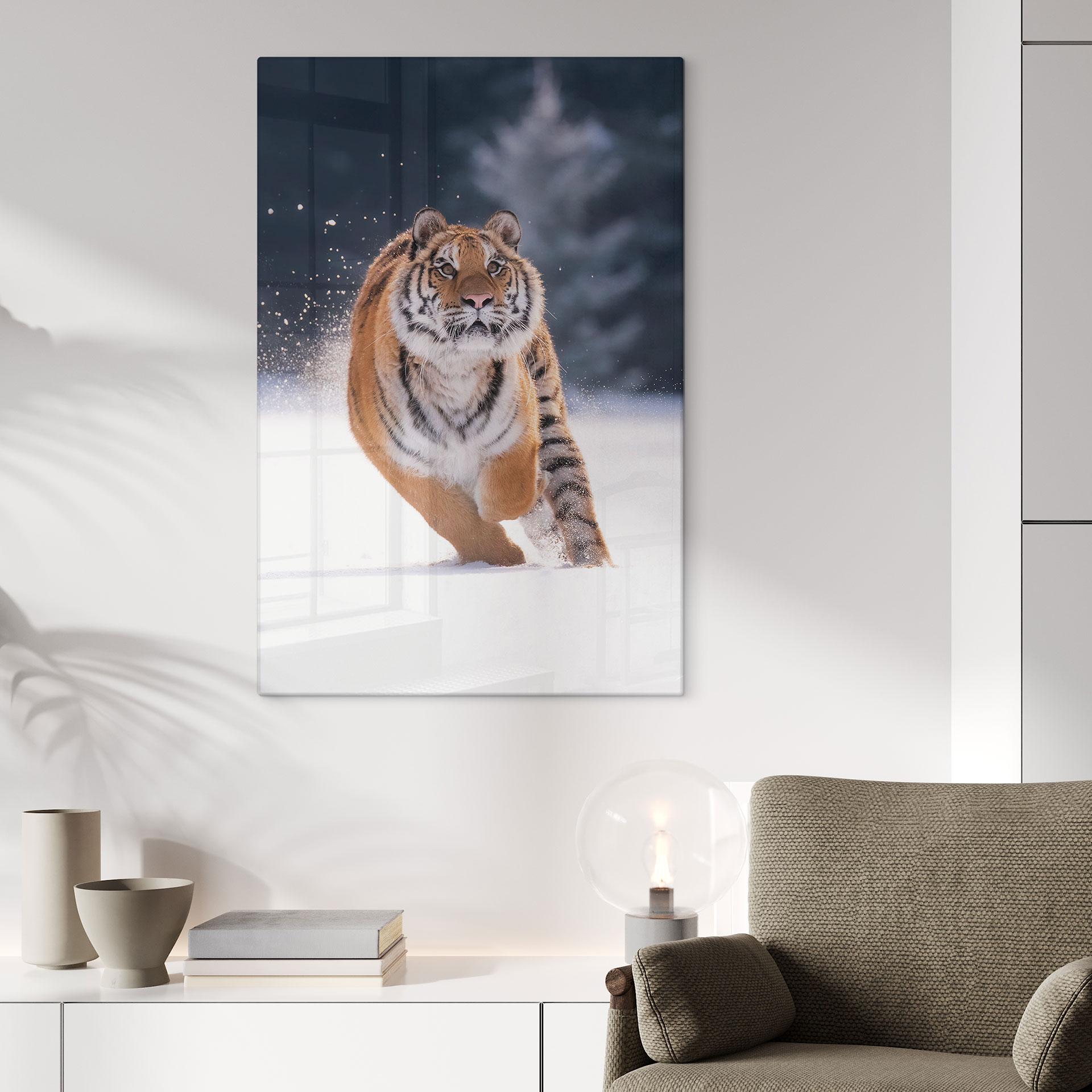 Glasbillede - Sibirisk tiger i sneen - van Duijn
