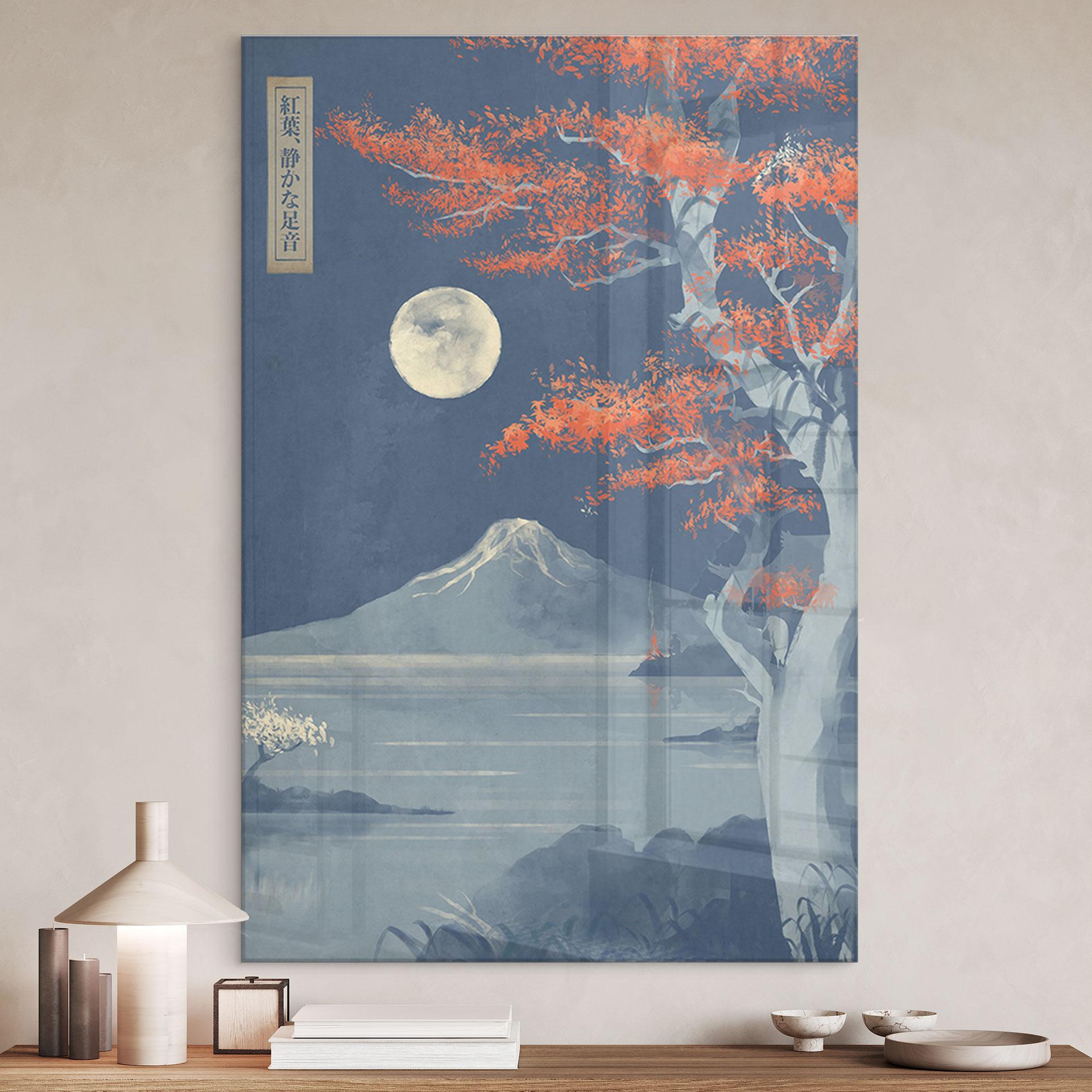 Akrylbillede Fuldmåne over toppen af Fuji-san - Roze
