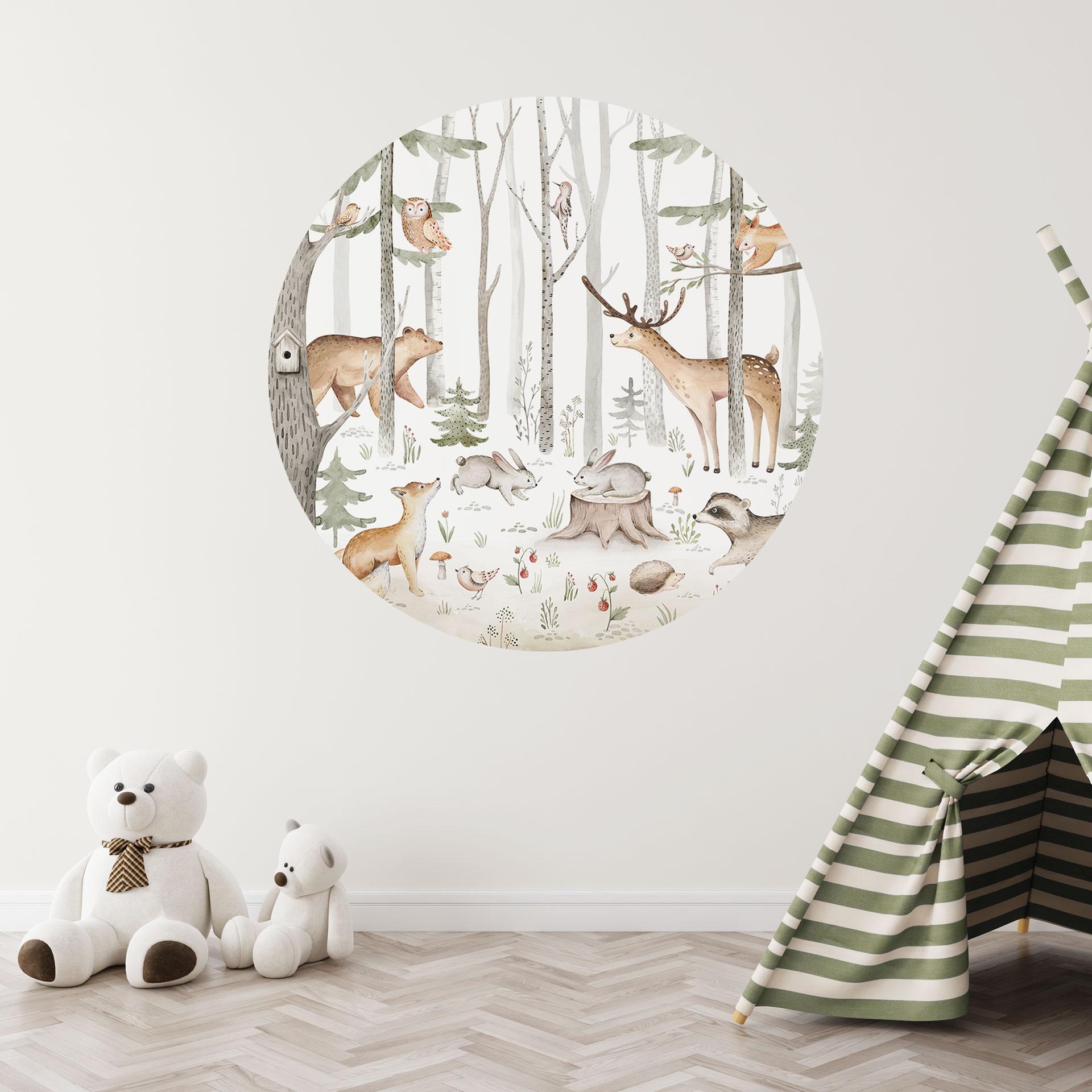 Eventyr med skovens dyr Wallsticker - Kvilis - Rund