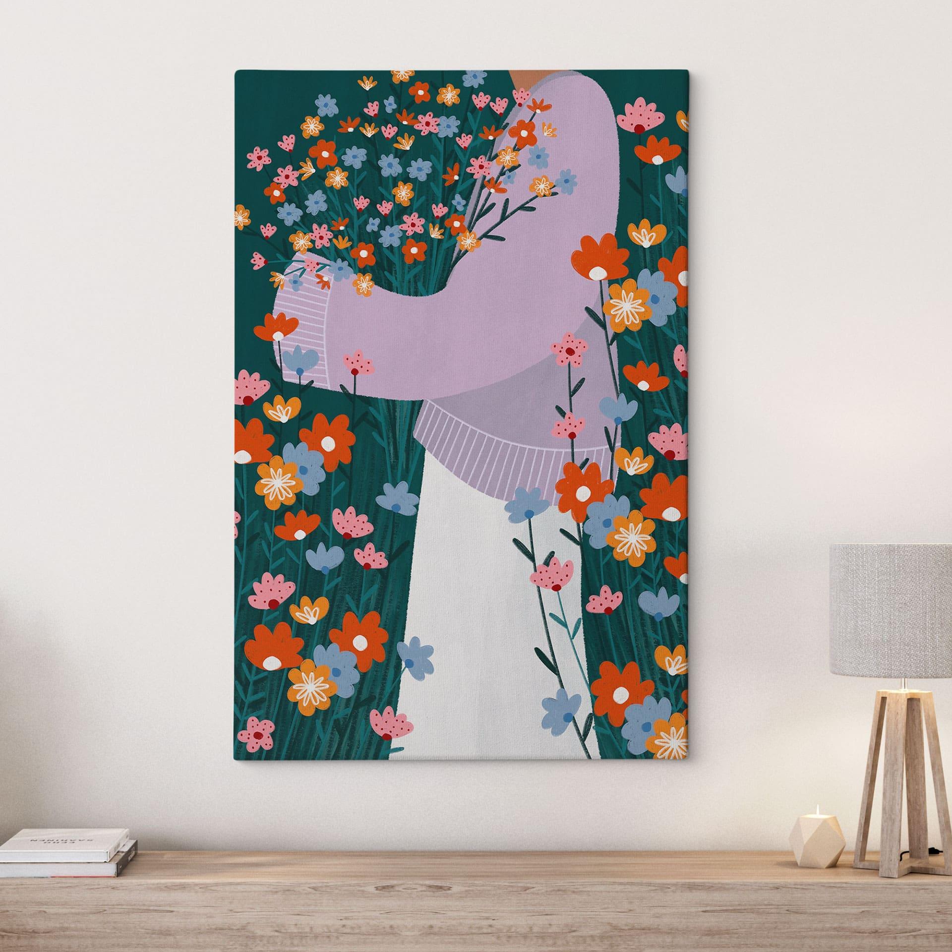 Canvasbillede kvinde i en farverig blomsterhave - Müller