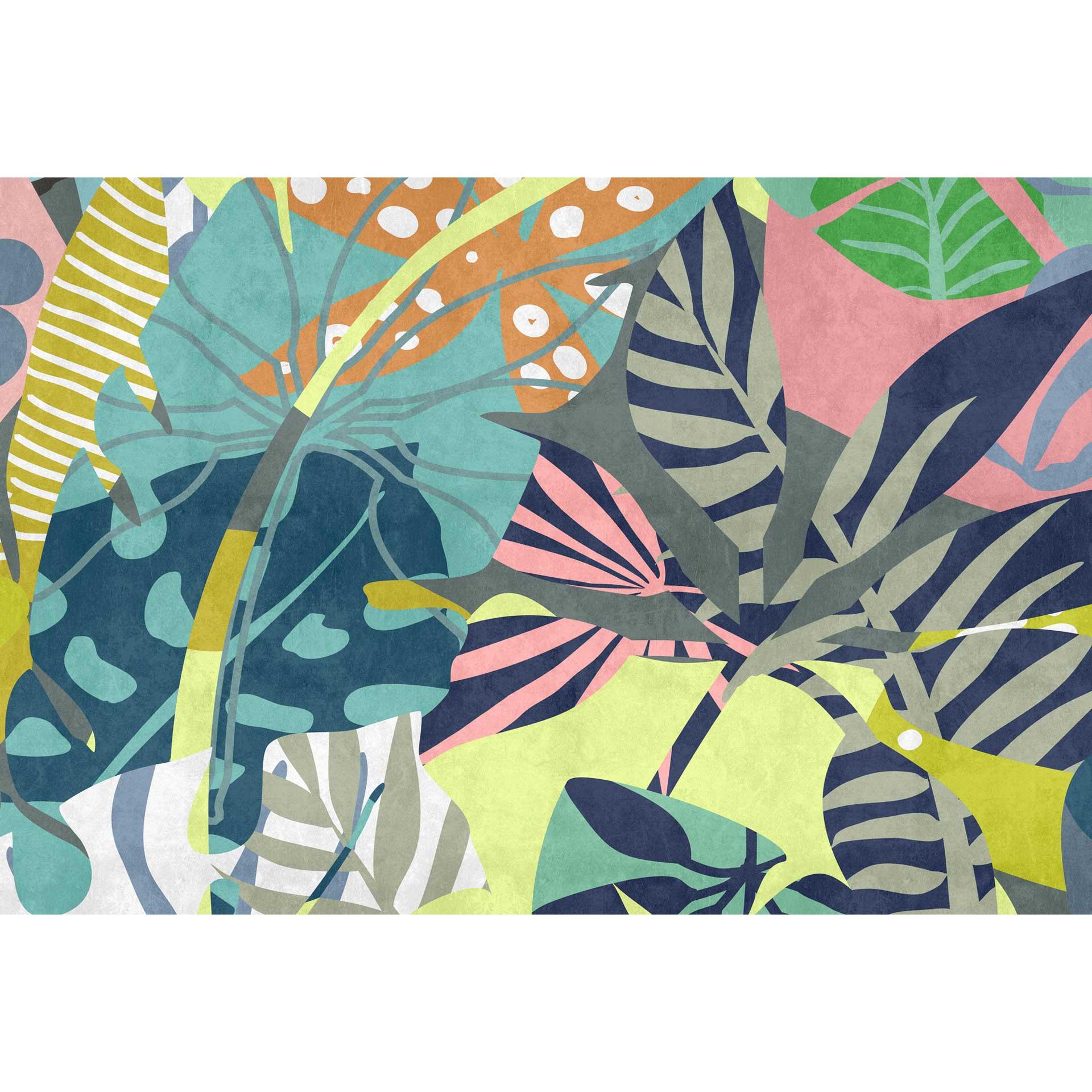 Tropische planten behang in pastelkleuren - modern vliesbehang