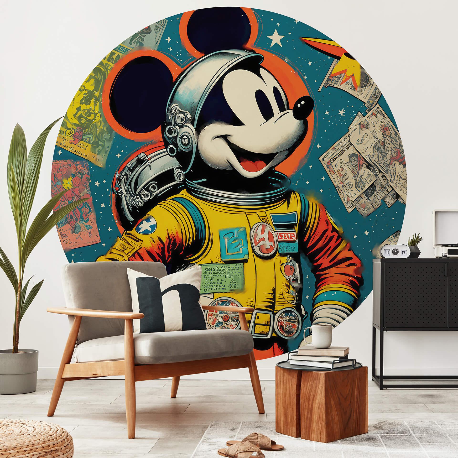 Fototapet Treechild - Mickey som astronaut i retrostil - Rund - vliesetapet/selvklæbende non-woven t