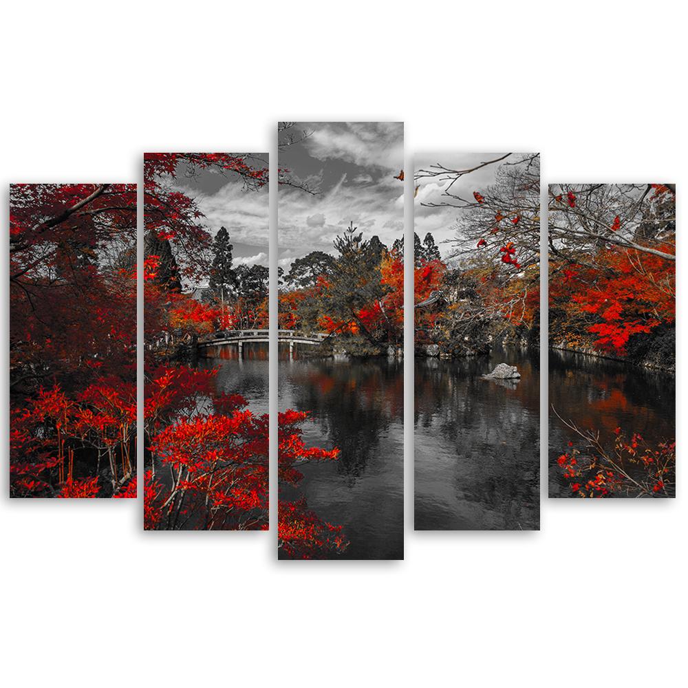 5 stykke lærredsprint Garden Japan Rød