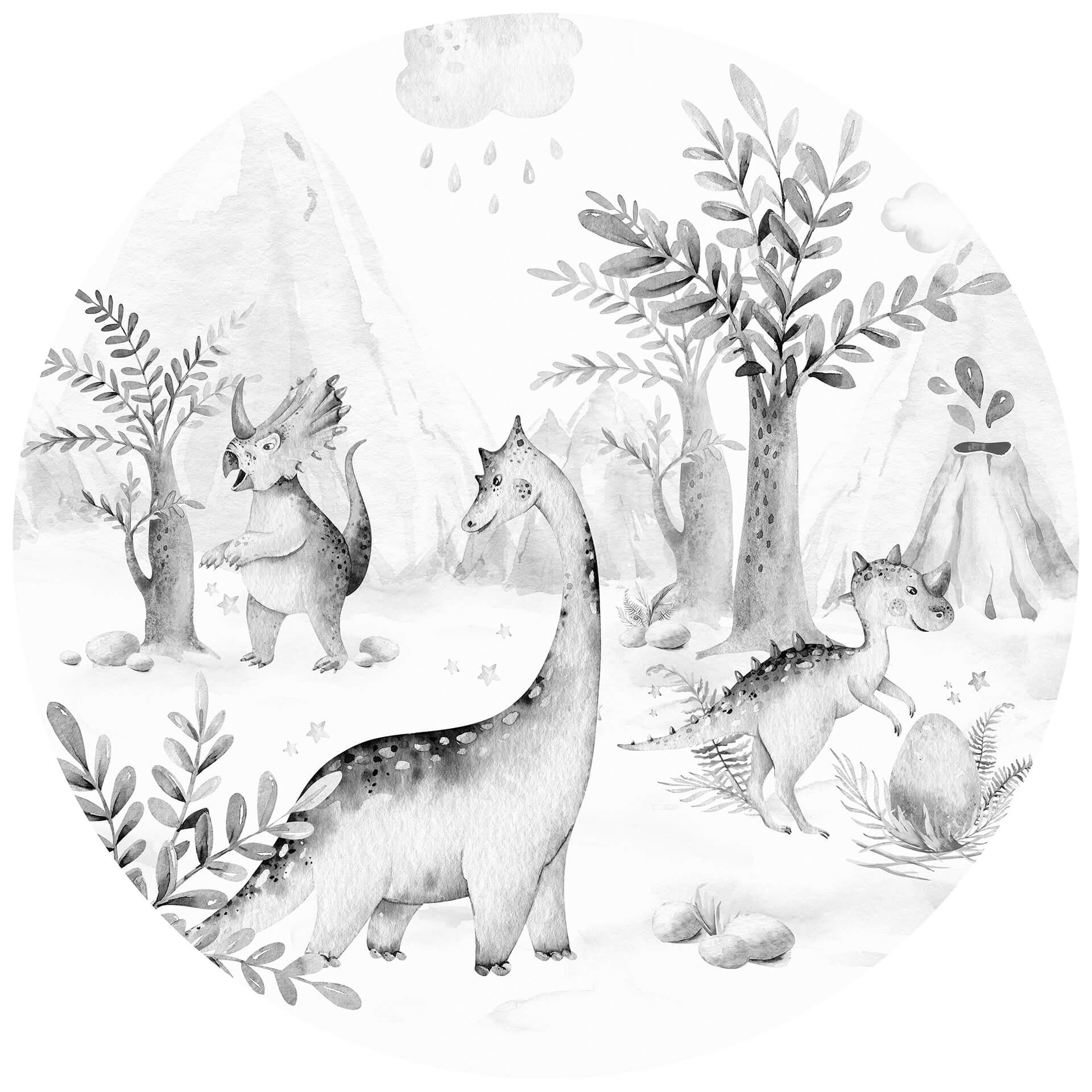 Behangcirkel Kvilis - Dino's zwart-wit - vliesbehang/zelfklevend vliesbehang