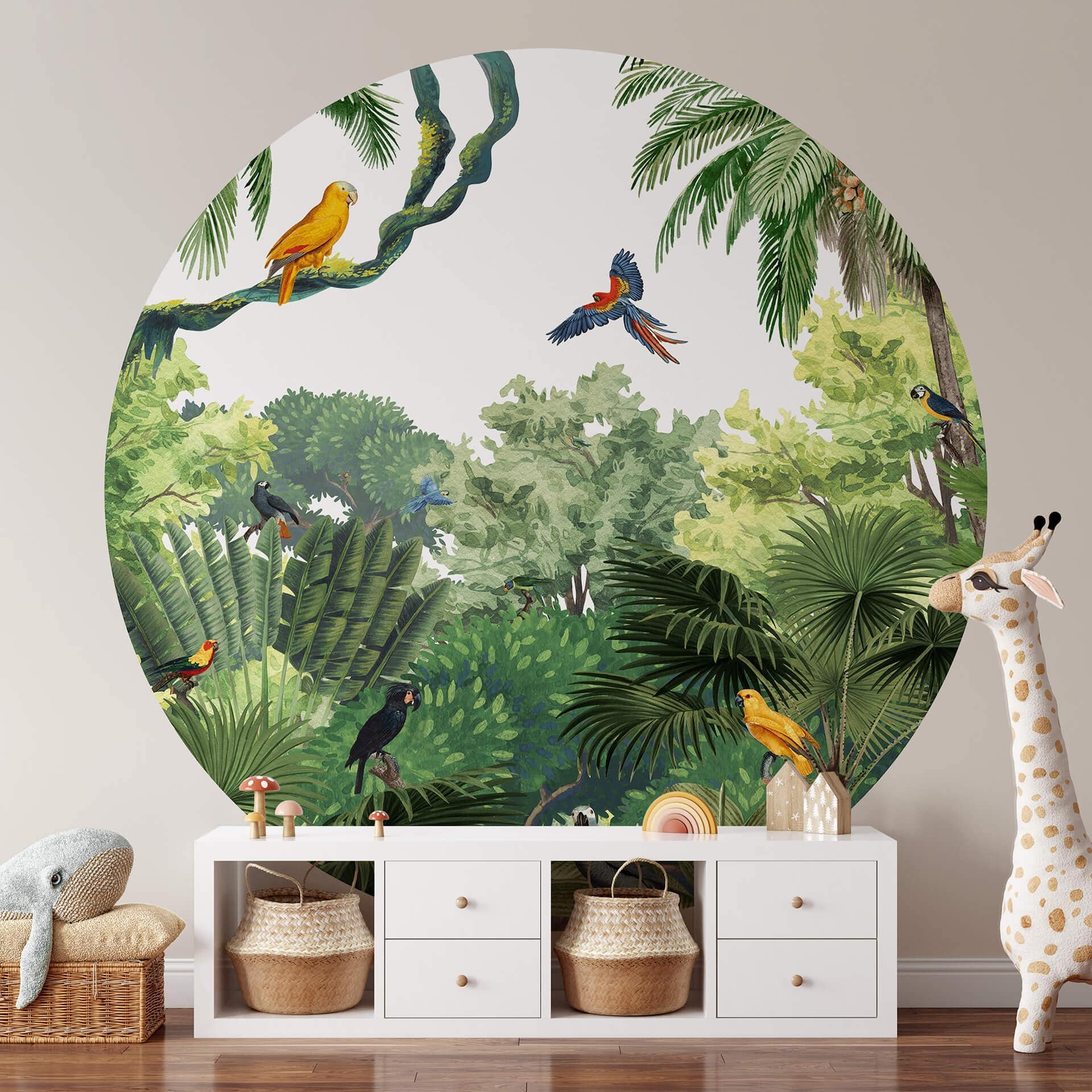 Fototapet - Rundt Kikki Belle - Tropiske fugle - vliesetapet/selvklæbende non-woven tapet