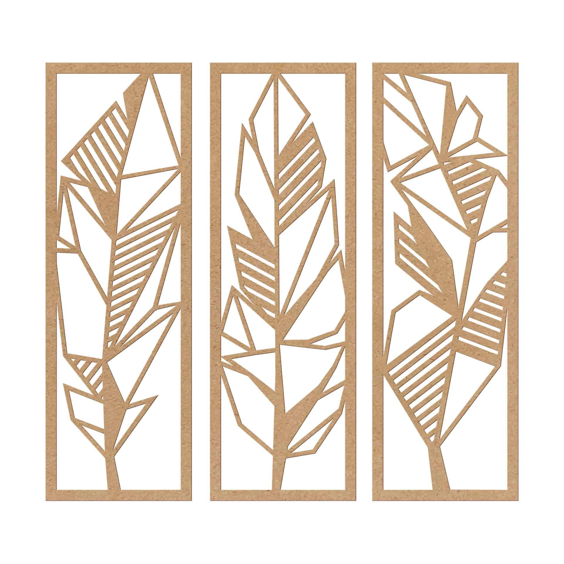 Decoración en madera plumas de origami (3 piezas) - MDF naturaleza