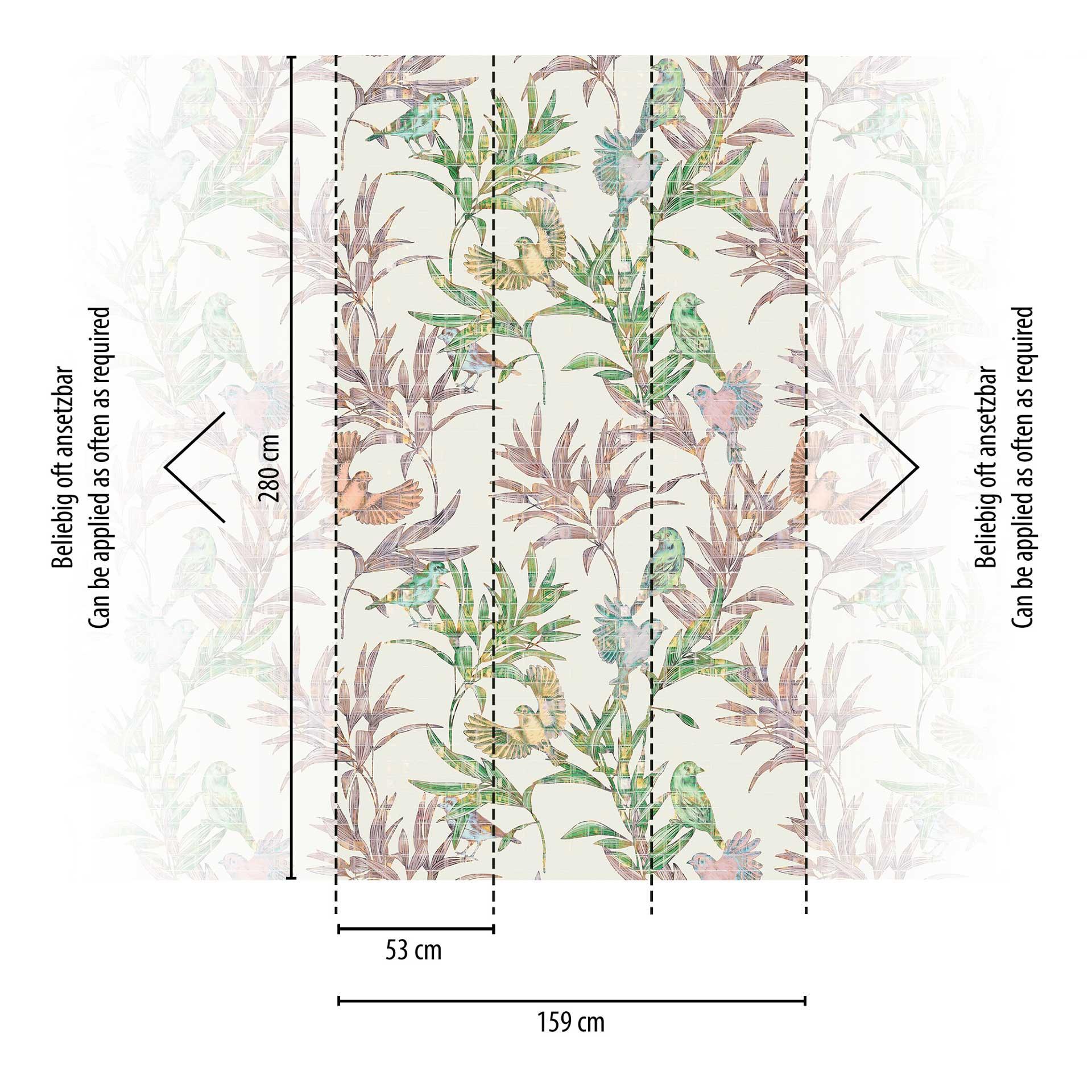 Vogel behang crème kleurrijk - vliesbehang met natuurmotief voor slaapkamer & woonkamer
