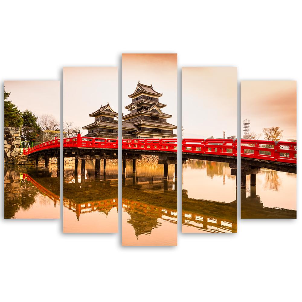 5 stykke lærred Print Japan Bridge Trees Nature