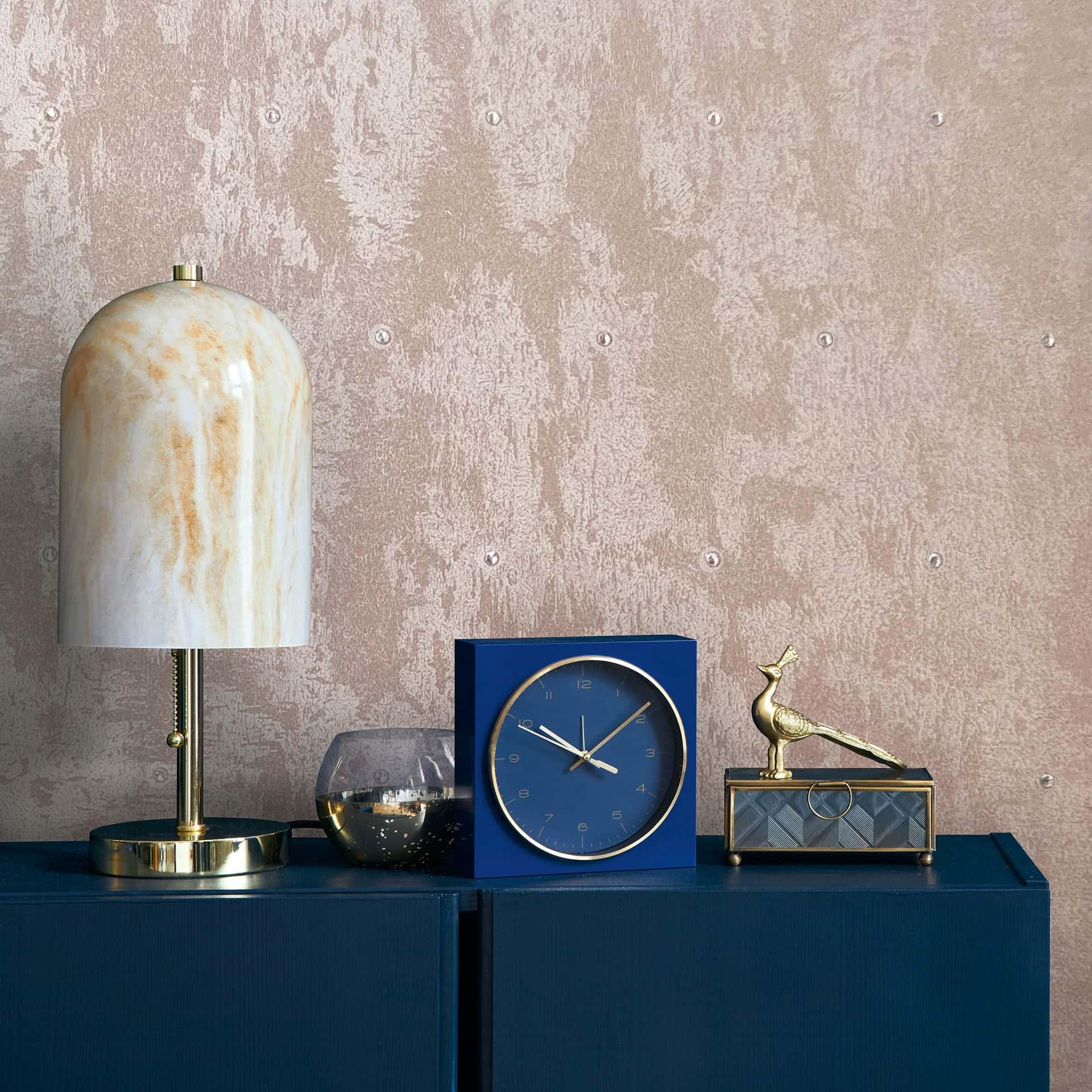 Ikke-vævet tapet betonlook, rhinestones metal look moderne blank i rosa-brun