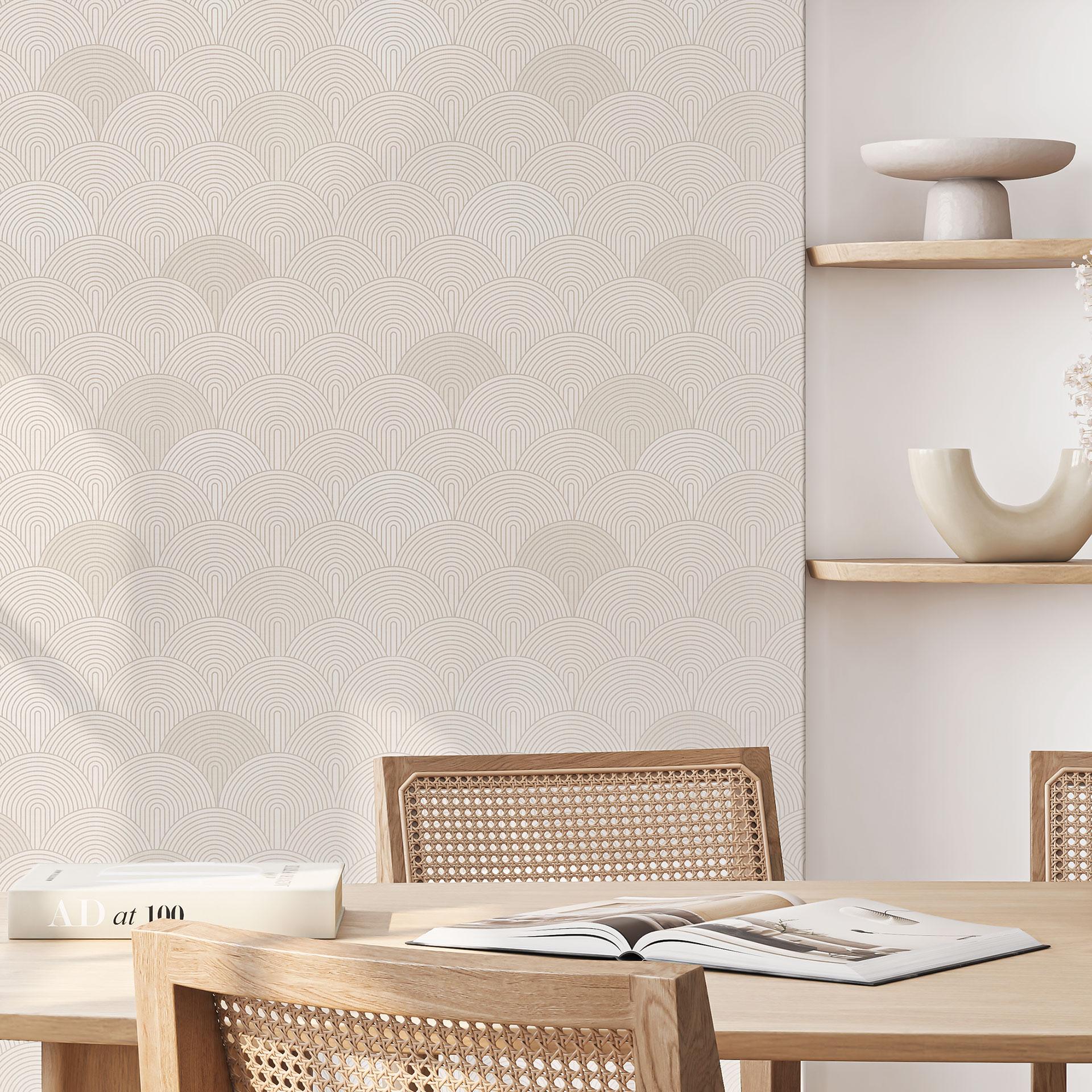 Geometrisch Patroonbehang - abstracte halve cirkels in zacht beige - Bloomery Decor