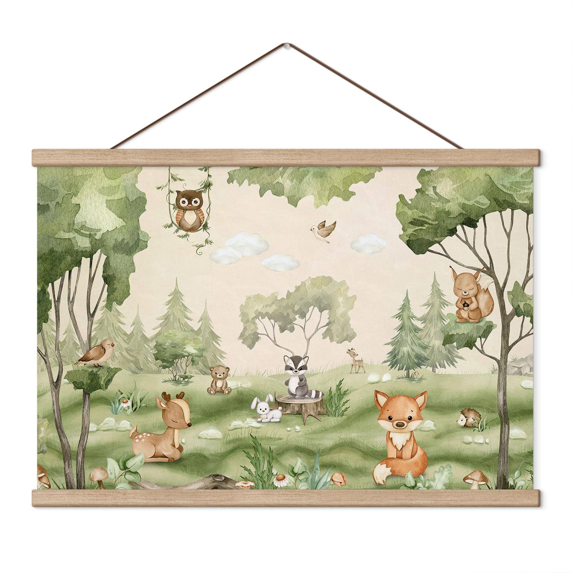Kinderkamer Textielposter Lieve dieren in het hart van het bos - Oliver Robins