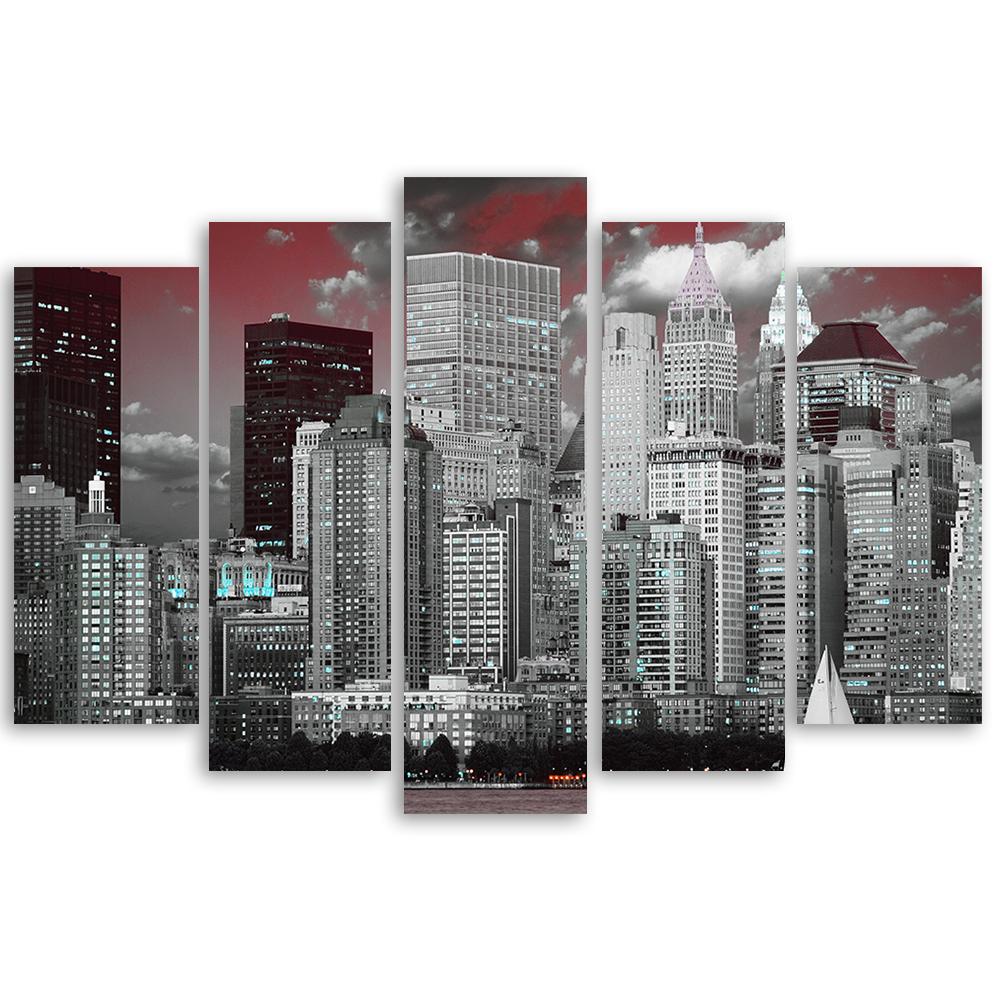 5-delige canvasprint, New York City wolkenkrabbers