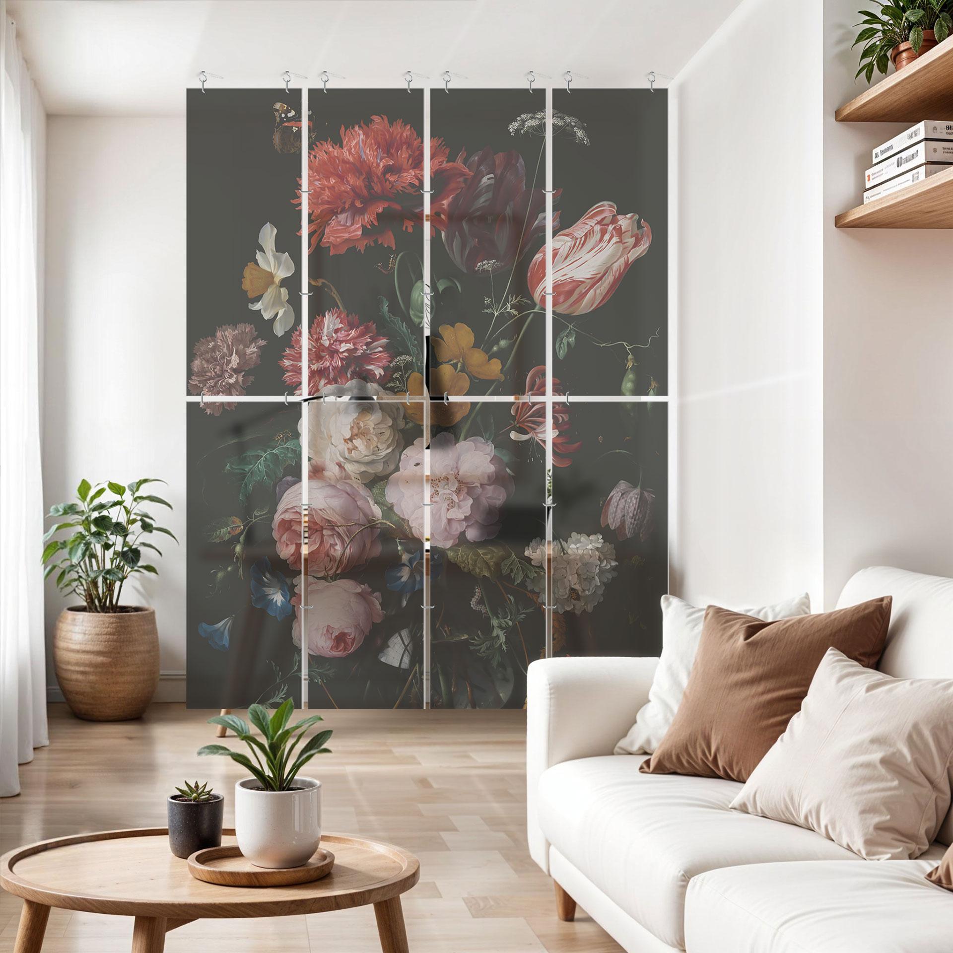 Rumdeler, skærm, privatlivsskærm hængende stilleben med blomster i en glasvase - Heem