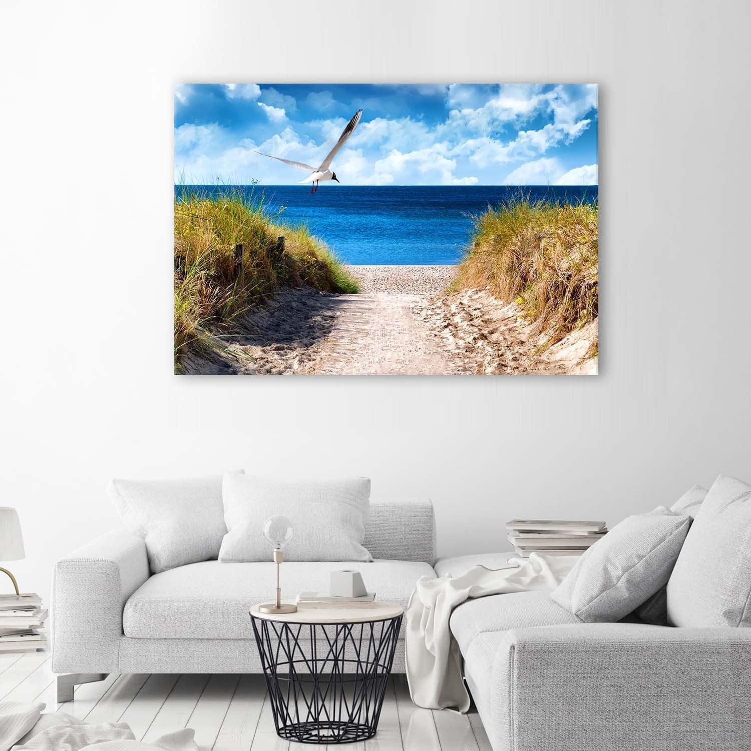 Canvasbillede, Vejen til stranden og en måge