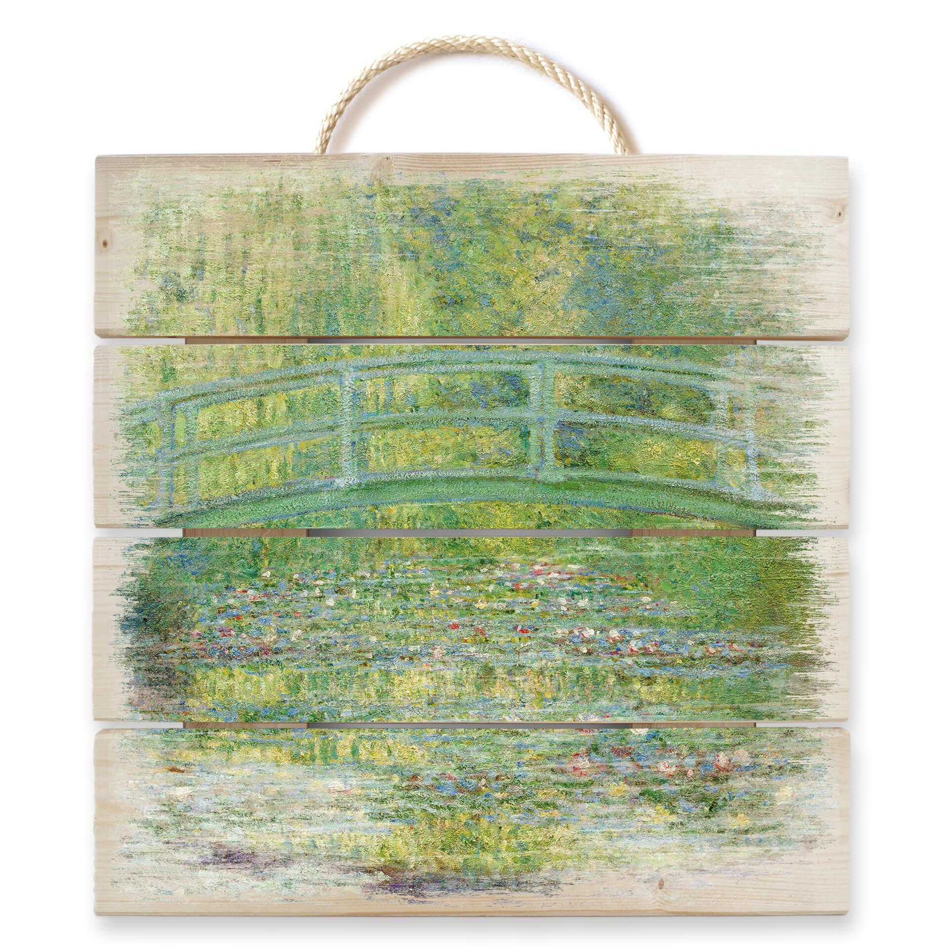 Obraz drewniany Monet - Staw z liliami wodnymi i japoński most - 40x41,5 cm