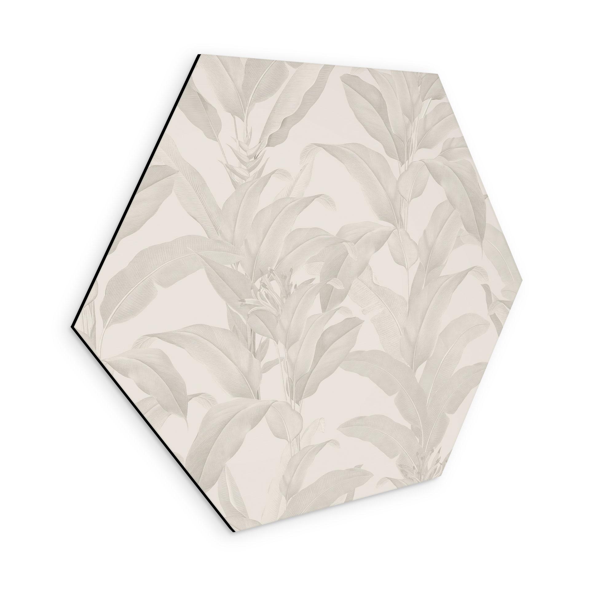 Sekskantet Billede Urban Jungle Tropical Leaves Cream - Bloomery Decor - Aluminium Dibond
