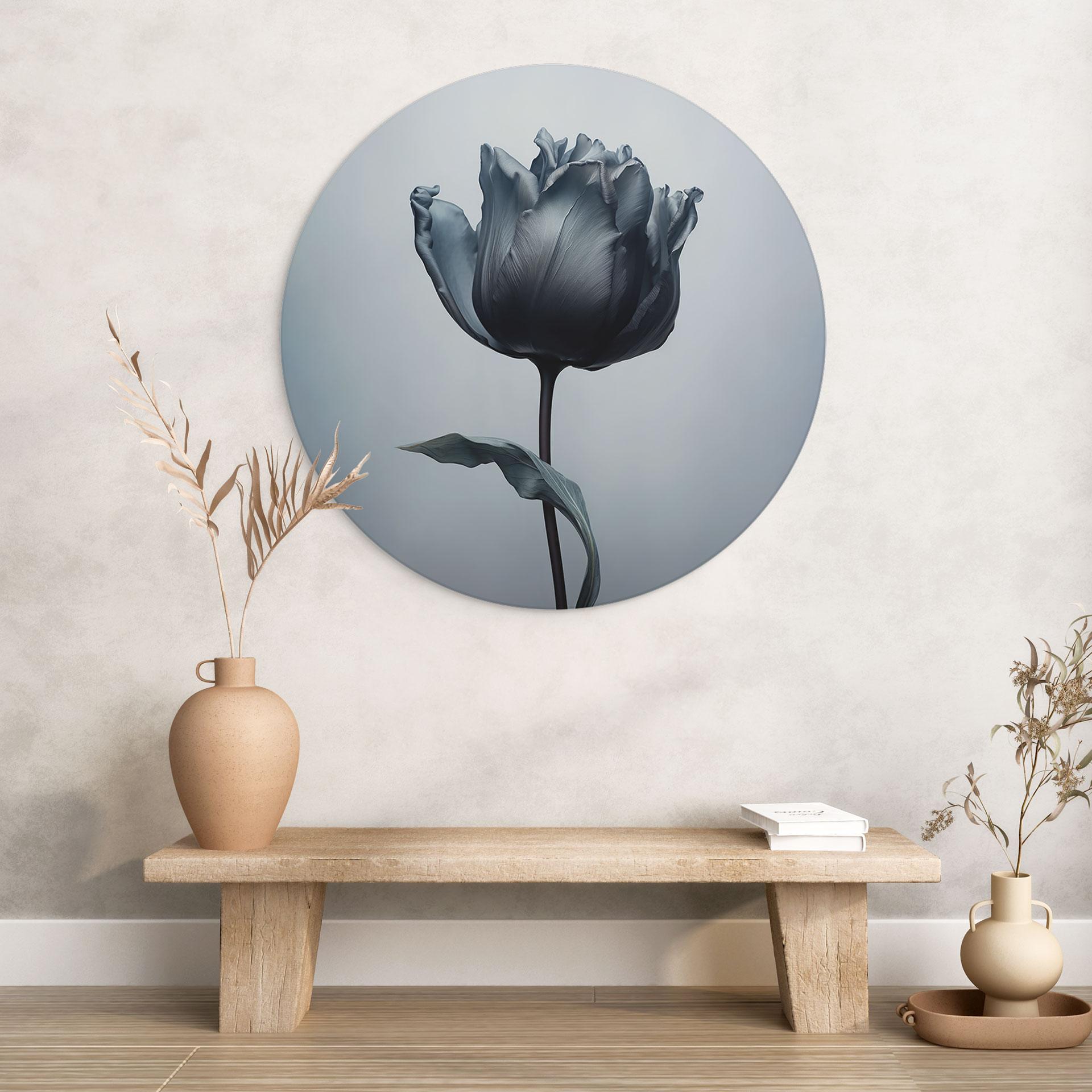 Wandbild Samtige Tulpe in Schwarz - Paksoylu - Alu-Dibond Rund