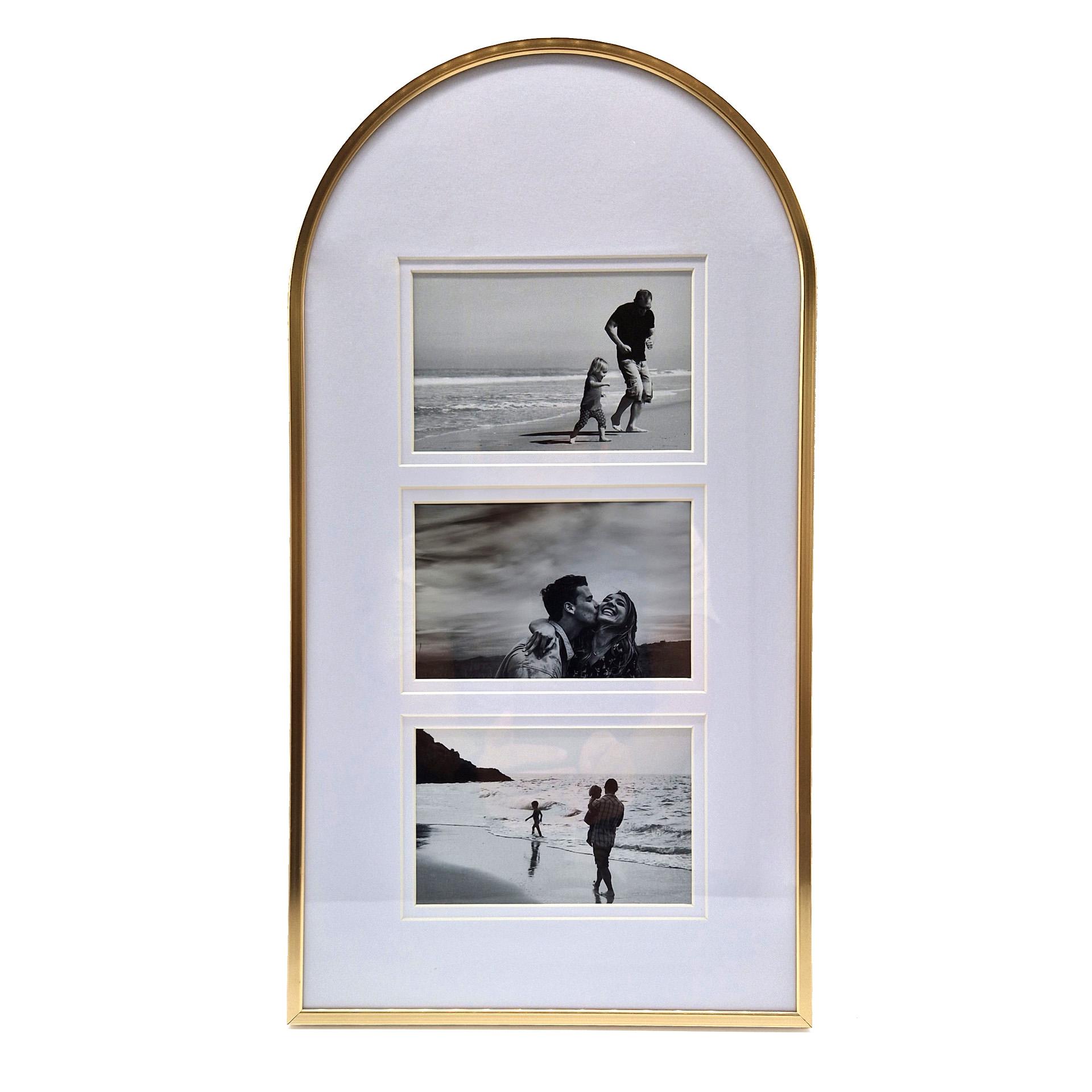 Aluminium Bilderrahmen Gold mit Passepartout - für 3 Fotos - 25,4 x 48,3 cm
