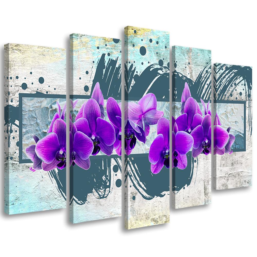 5 stykke lærred print Lilla orkidé blomster