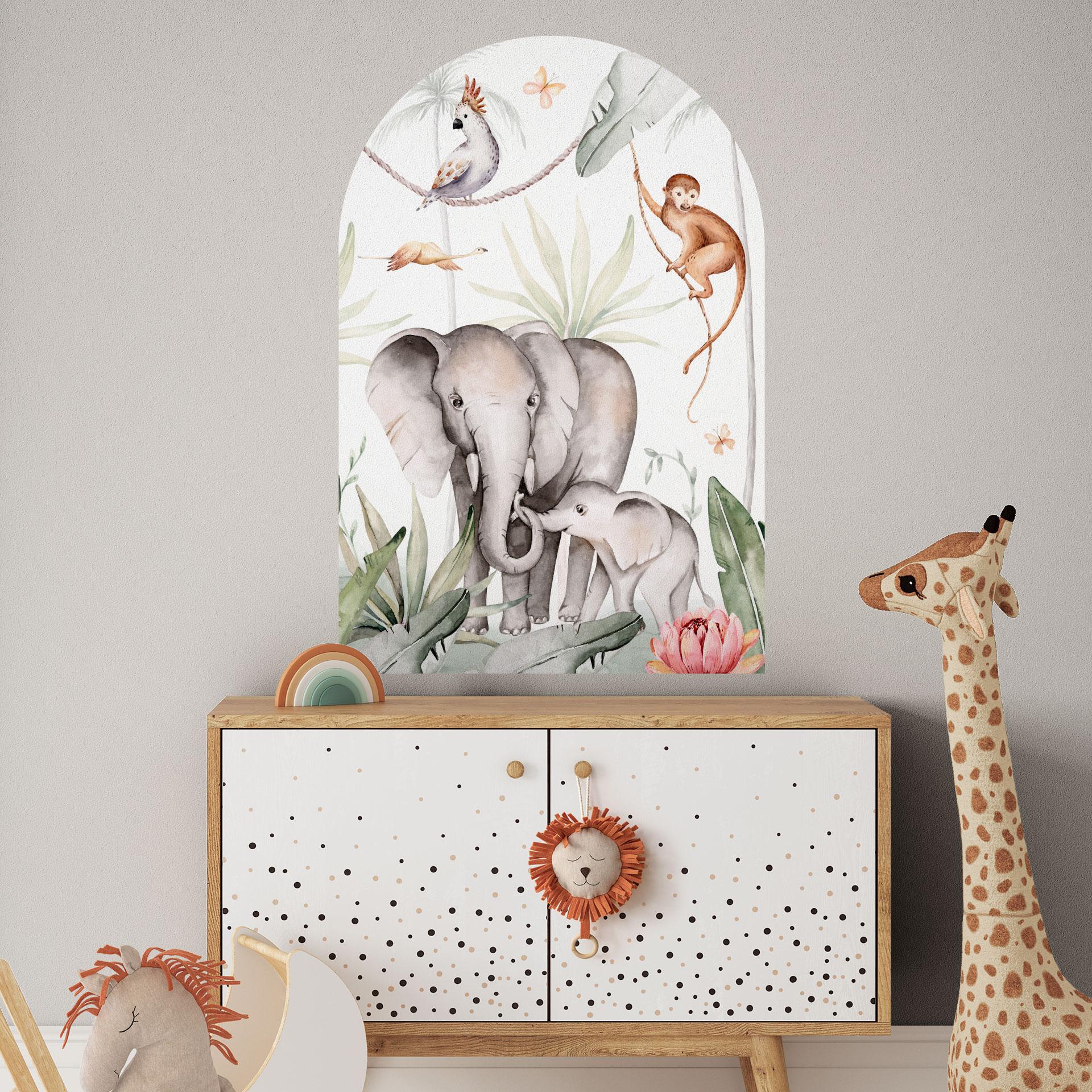 Wallsticker buet vægpanel Afrikanske dyr i regnskoven - Kvilis - bred