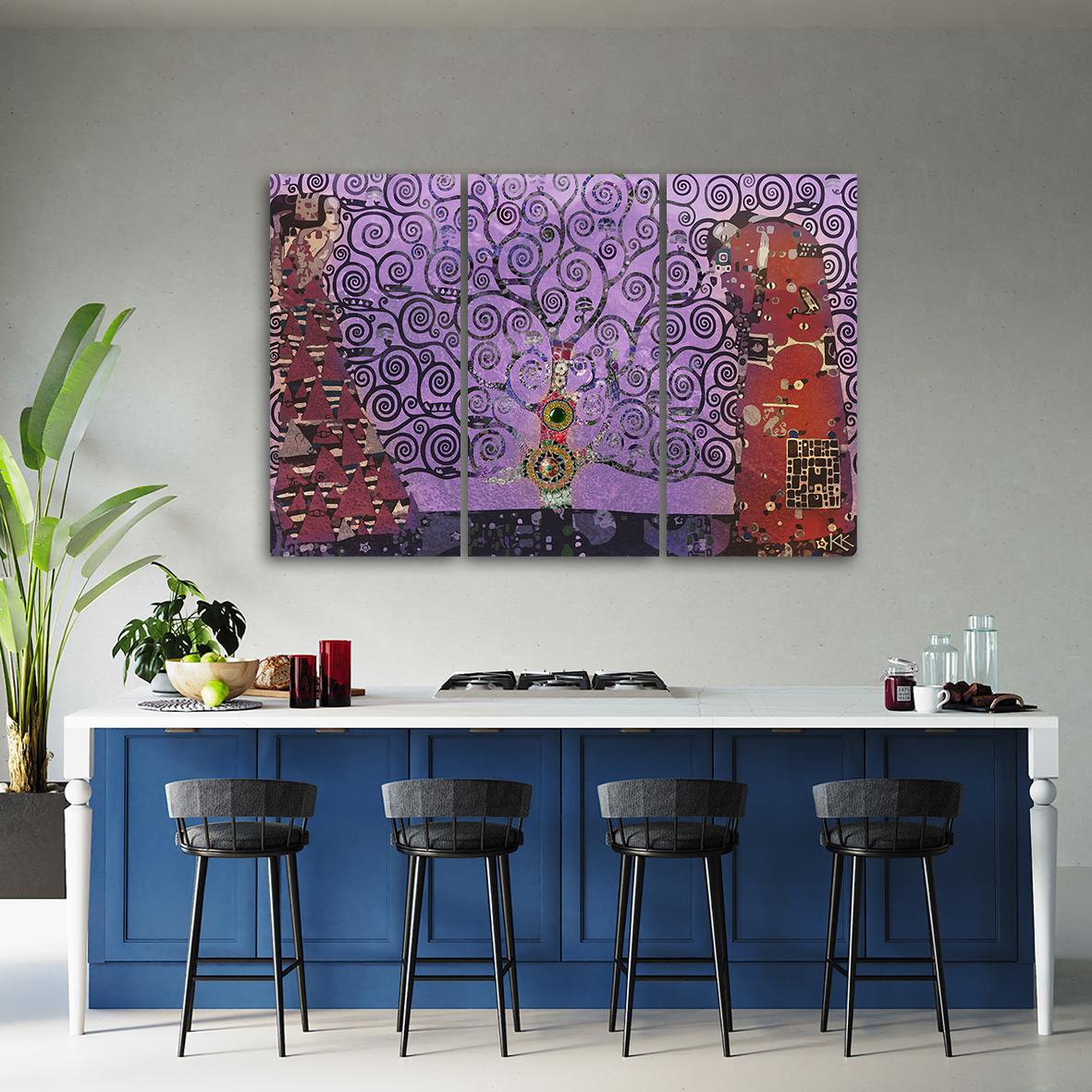 3 stykke lærred Print Lilla Tree Of Life Abstraktion