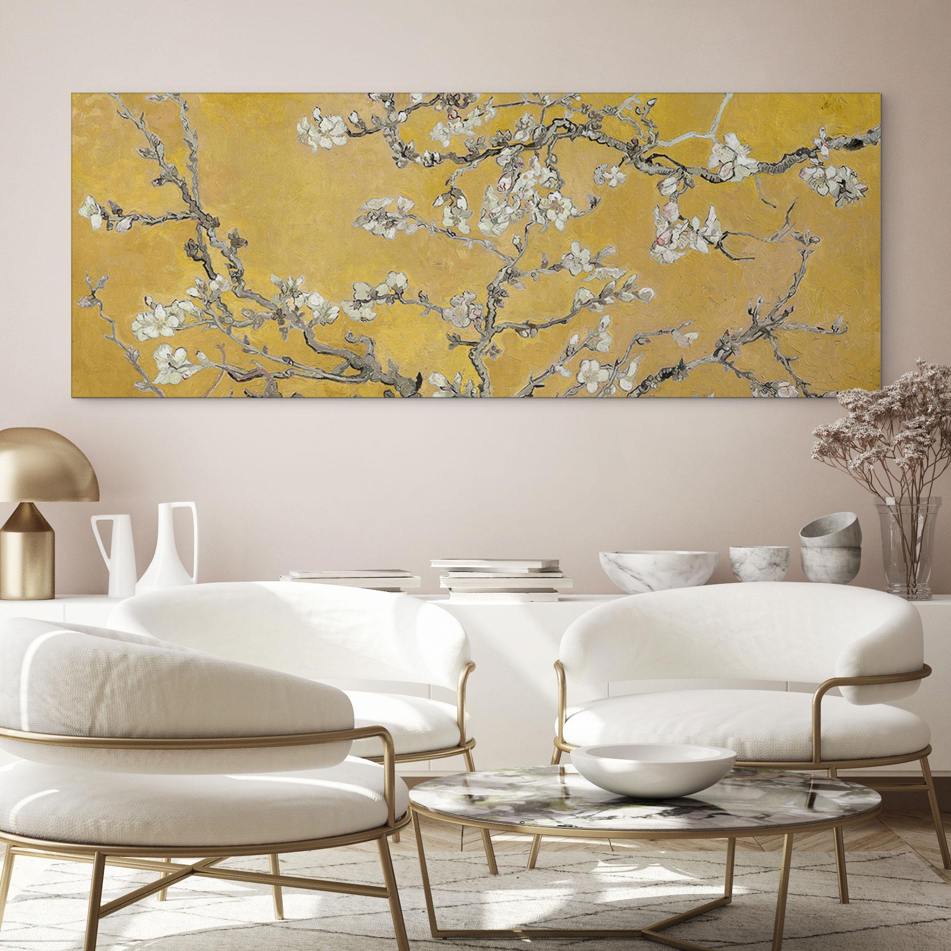 Wandbild van Gogh - Mandelblüte - ocker - Panorama - Alu-Dibond