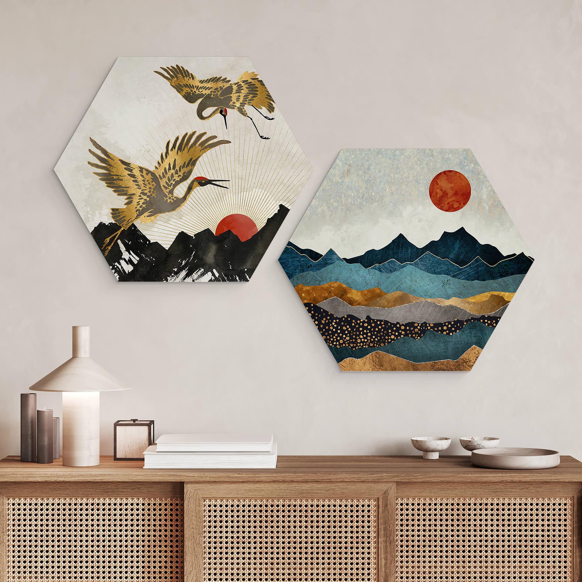 Hexagon Dibond SpaceFrog Designs - Rode Zon