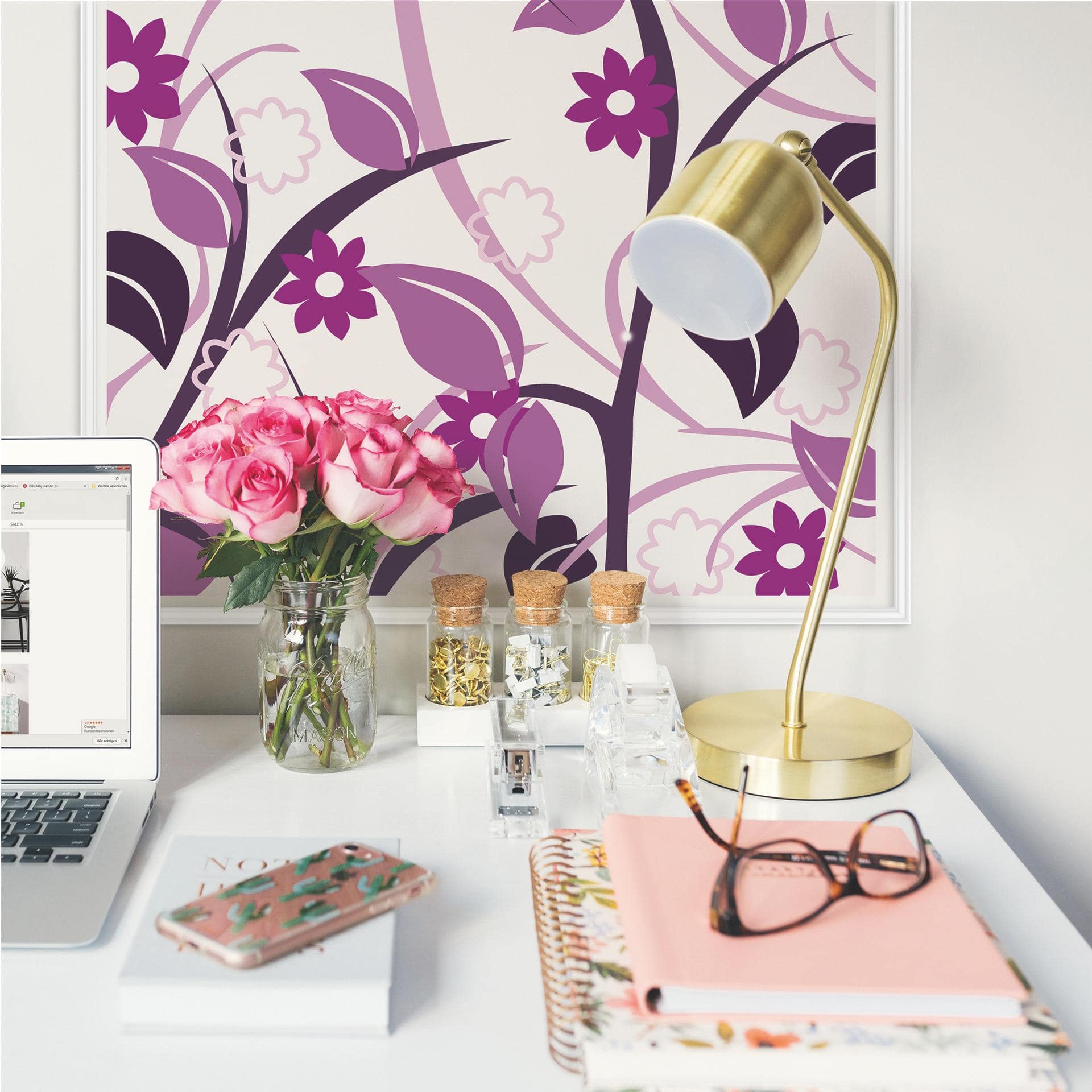 Muurprints Roze Bloementuin