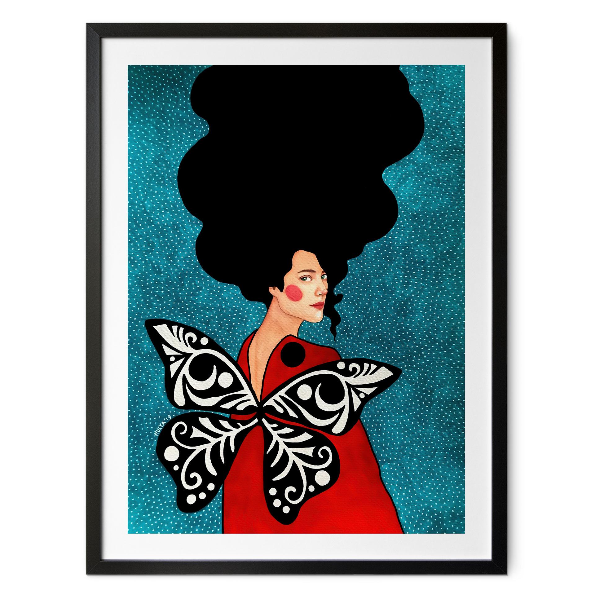 Plakat kvinde med sommerfuglevinger - Hülya