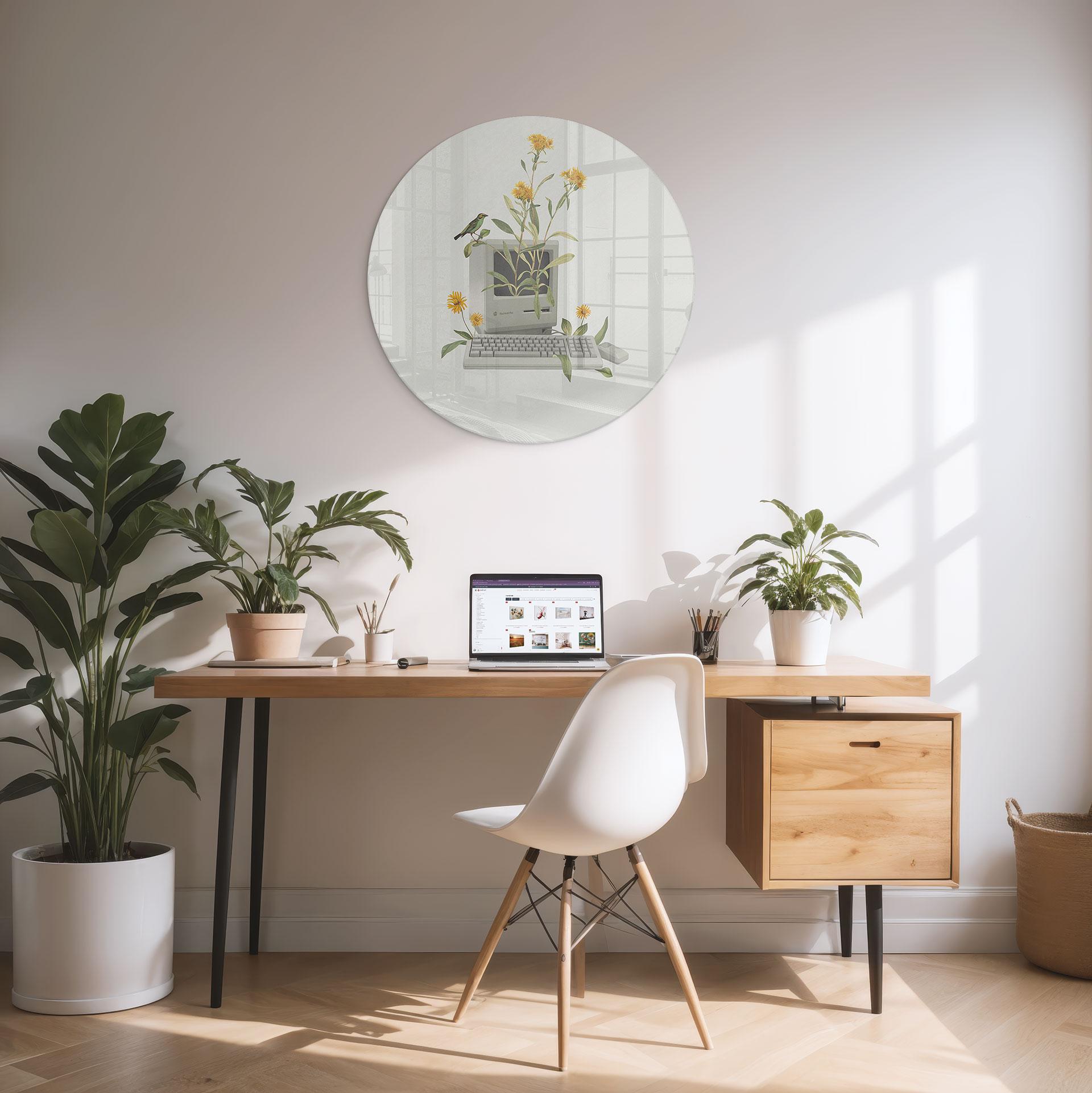 Glasbild Vintage Botanik-Computer - Frida Floral Studio - Rund