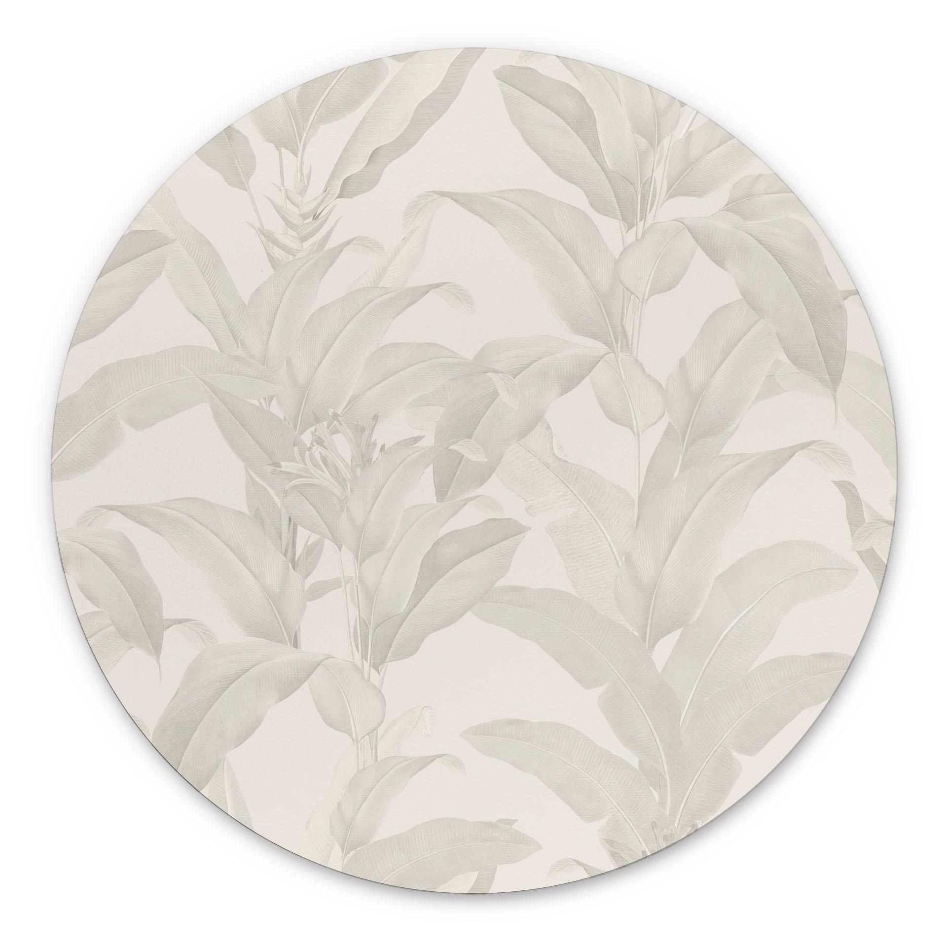 Billede Urban Jungle Tropical Leaves Cream - Bloomery Decor - rund – print på aluminium (Alu-Dibond)