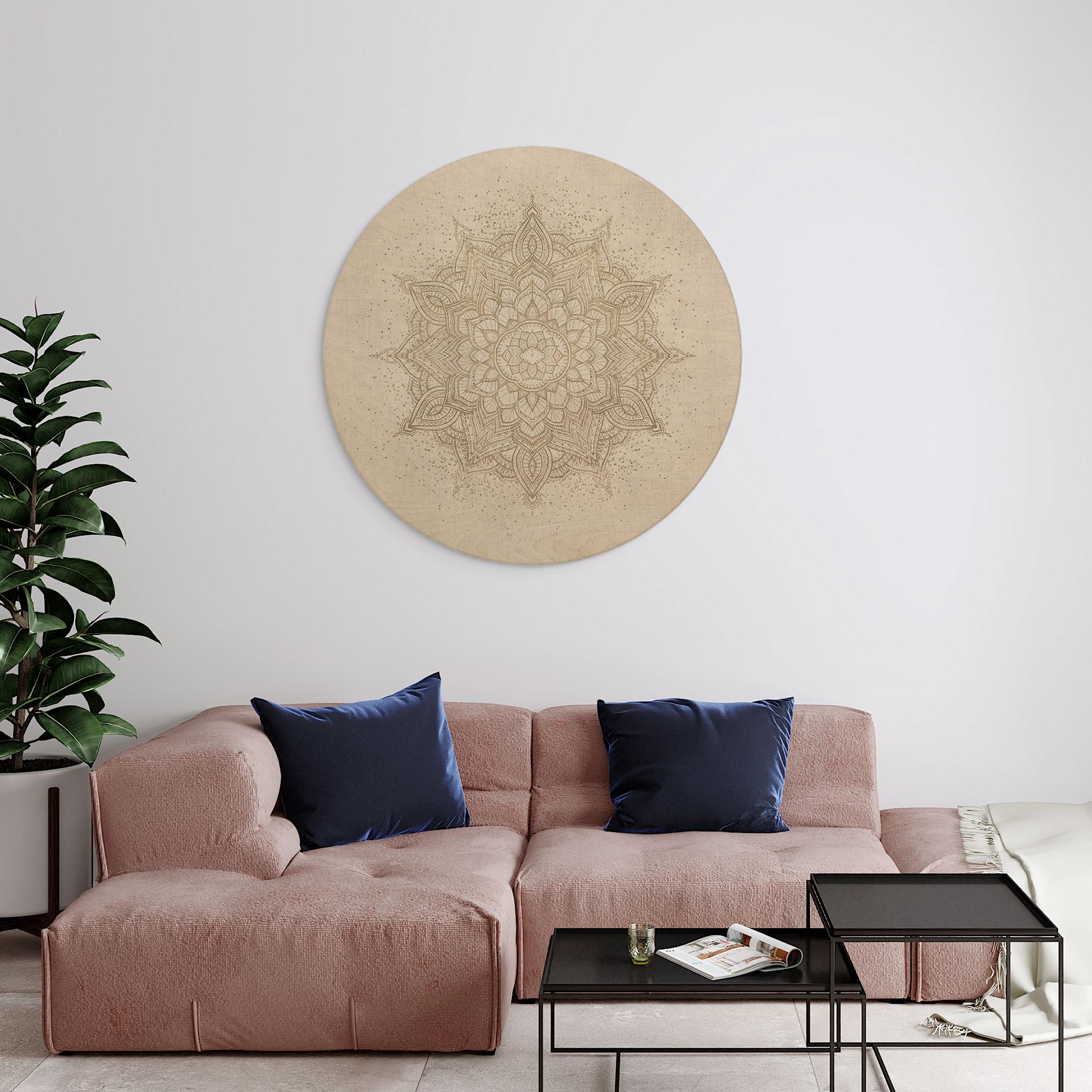 Billede af træ Boho ornament i linnedlook - Bloomery Decor - Round