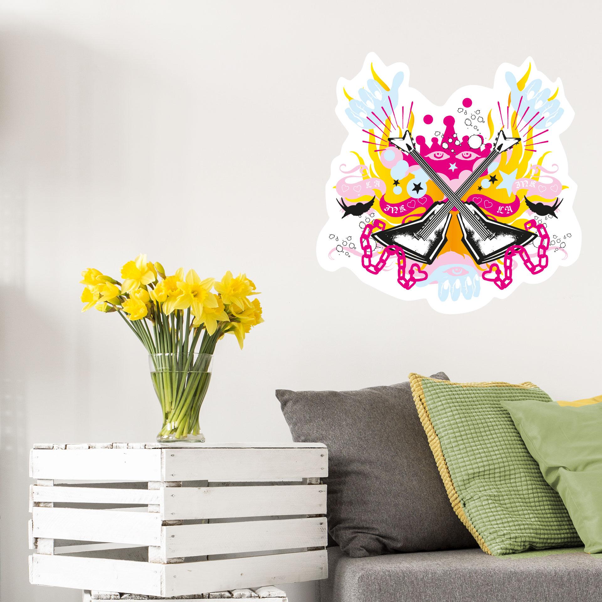 Sticker mural - LA Ink Guitares dans le chaos multicolore