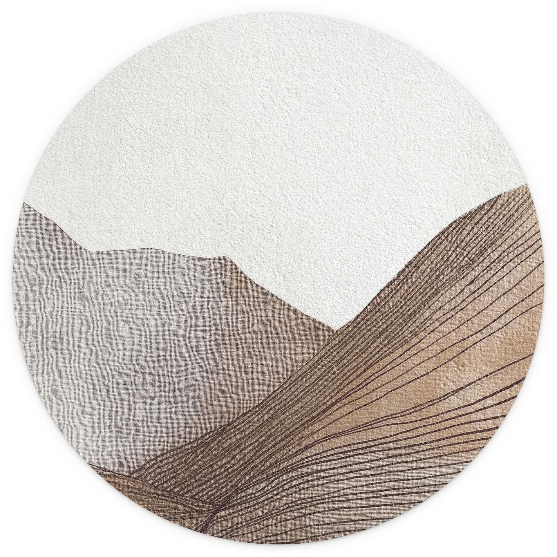 Minimalistisk bjergskitse | Linjekunst Fototapet - Alma - Rund - vliesetapet/selvklæbende non-woven