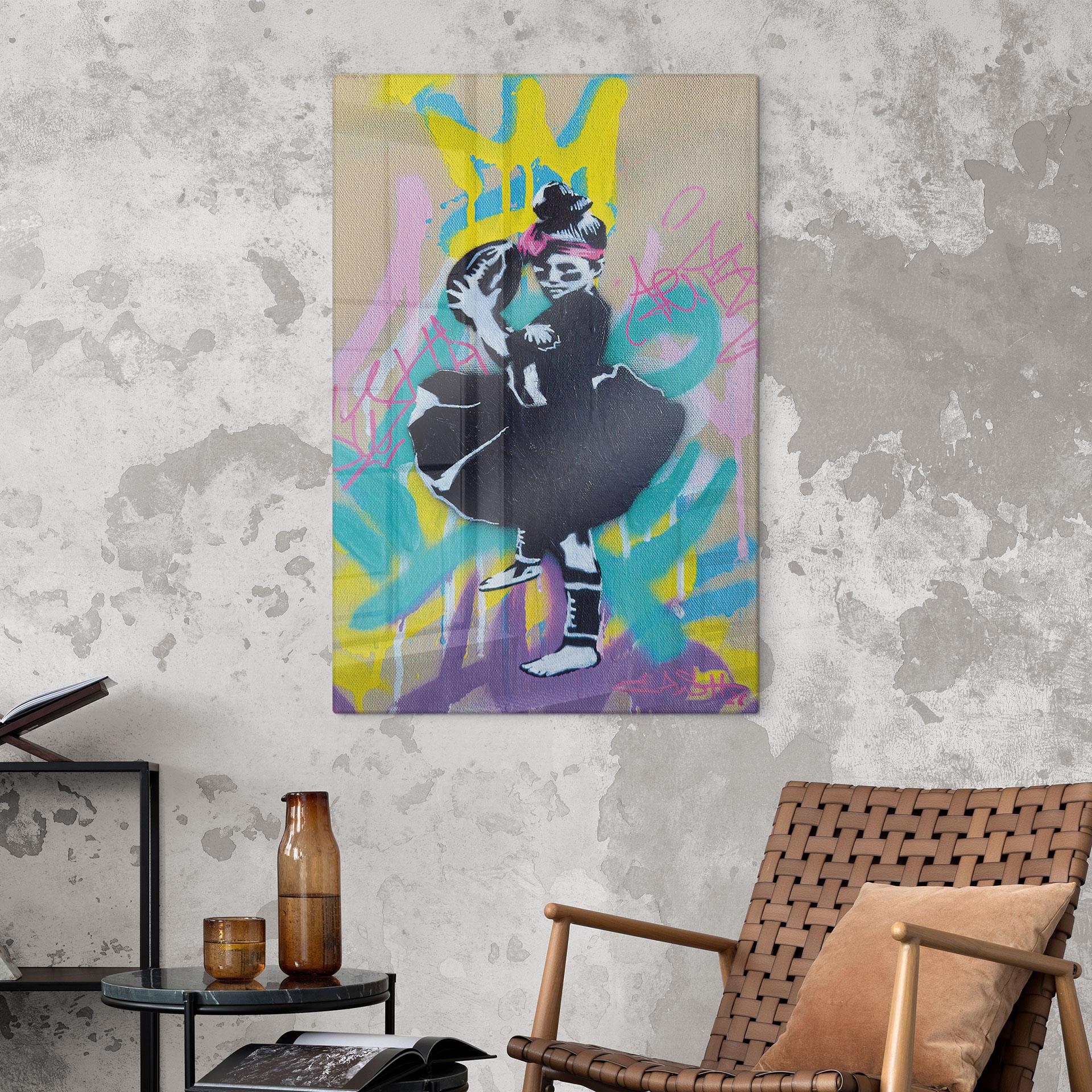 Glasbild Ballerina mit Football Graffiti - Habib