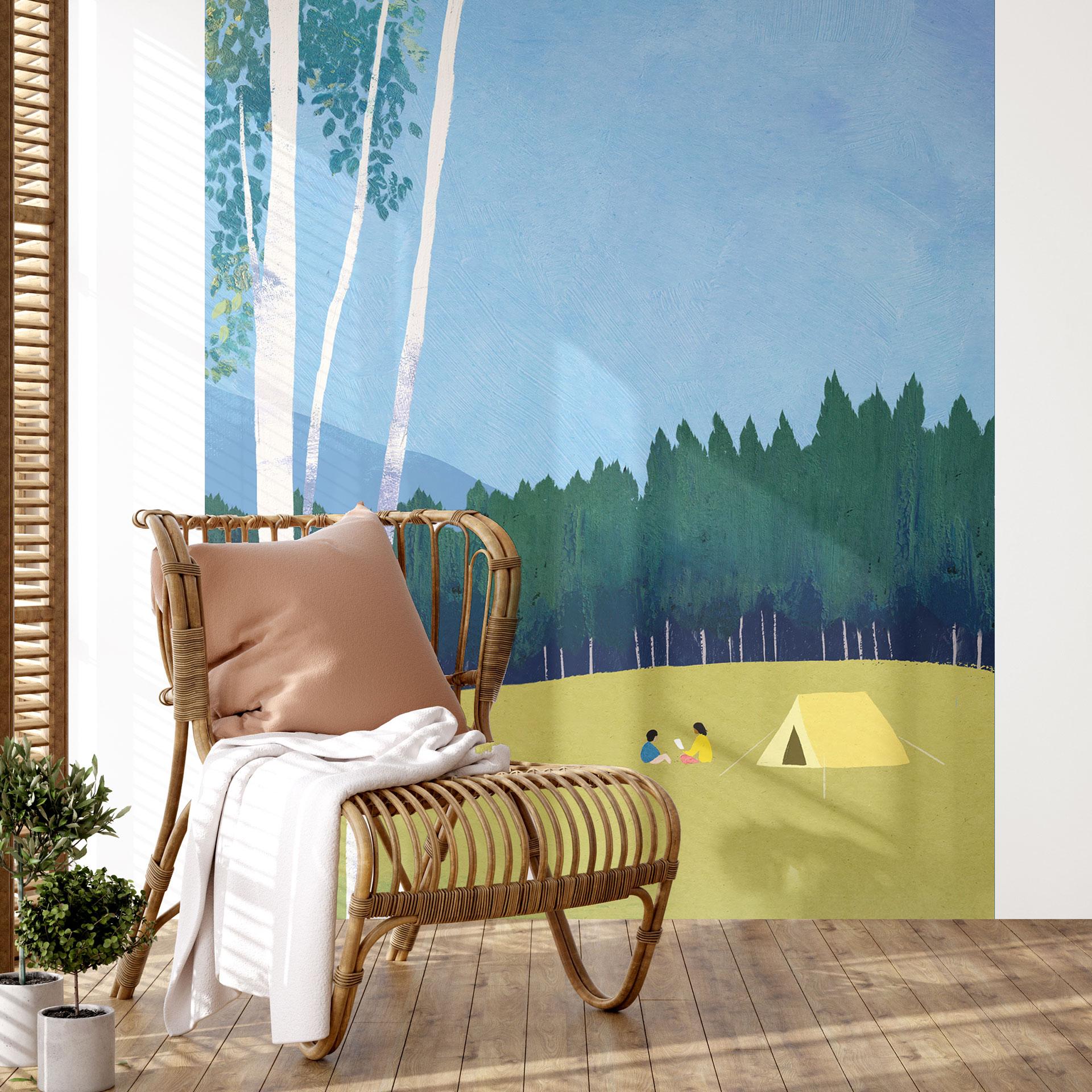 Fototapet Camping ved skoven - Rivers