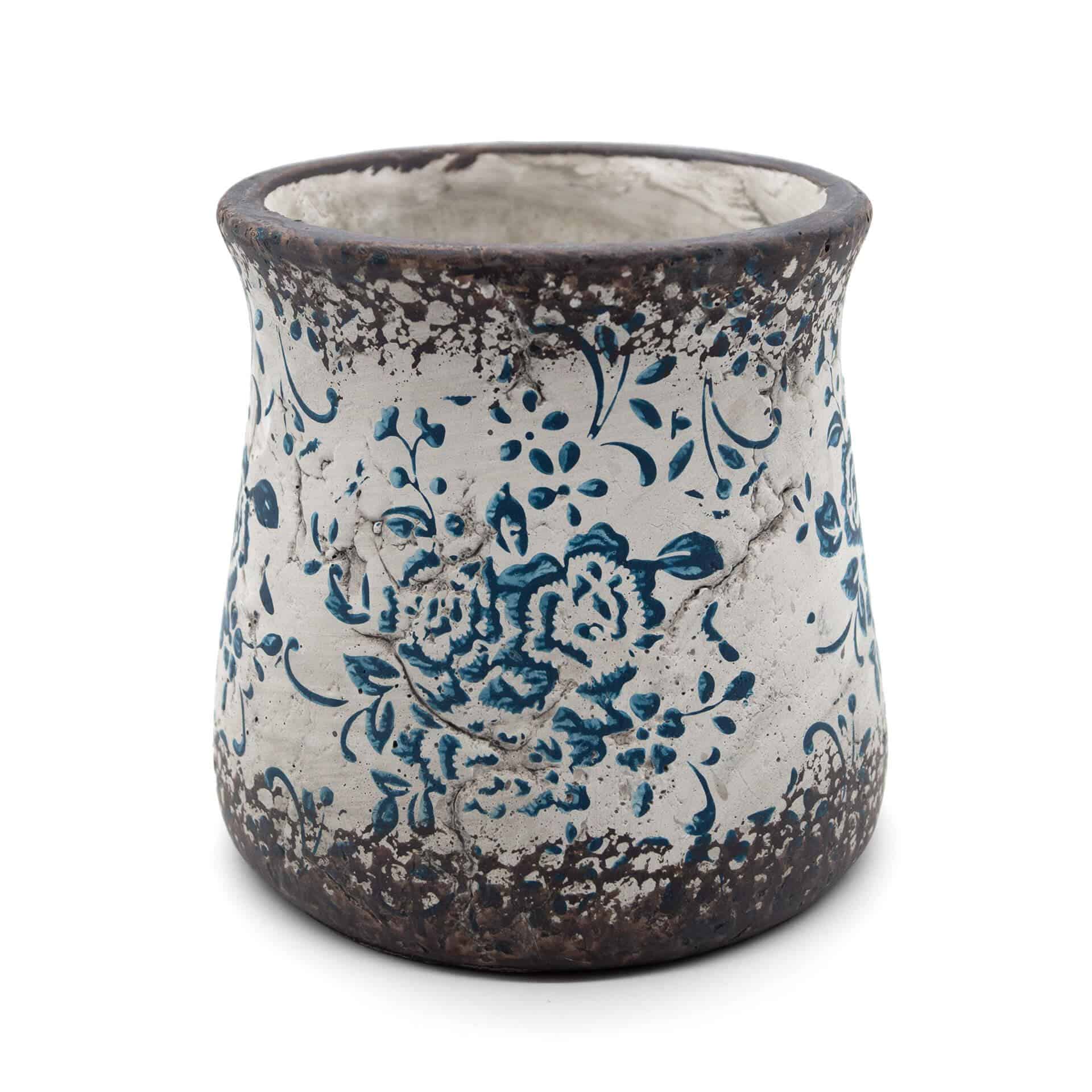 Vintage Pflanzentopf Beton mit Blumenmuster 14,5x14,5 cm