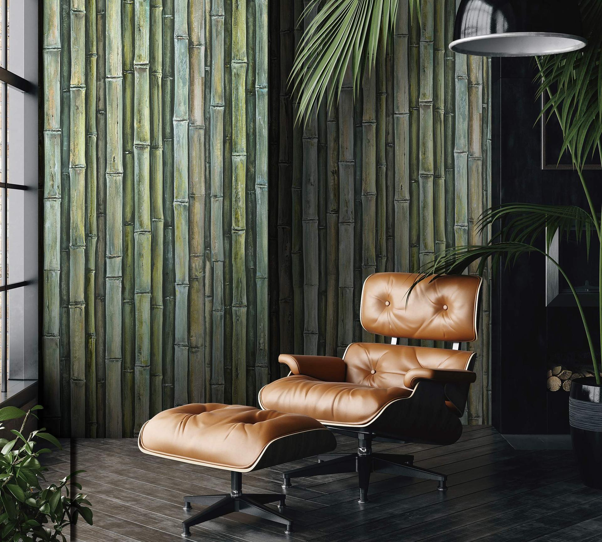 Bamboe Behang Fotobehang, Groen Grafisch 2.70 x 1.06 m