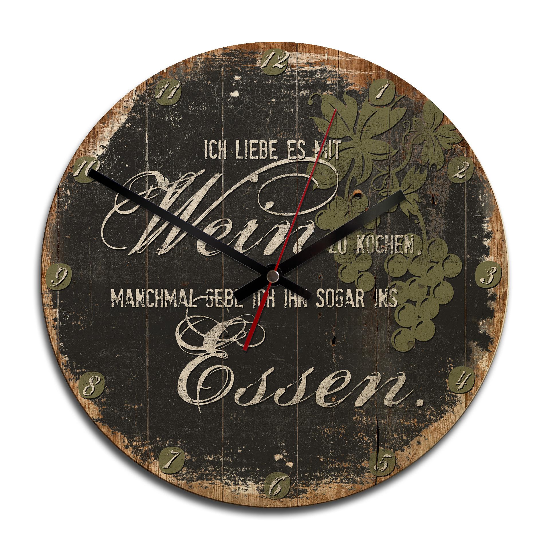 Horloge murale en bois - Ich liebe es mit Wein zu kochen