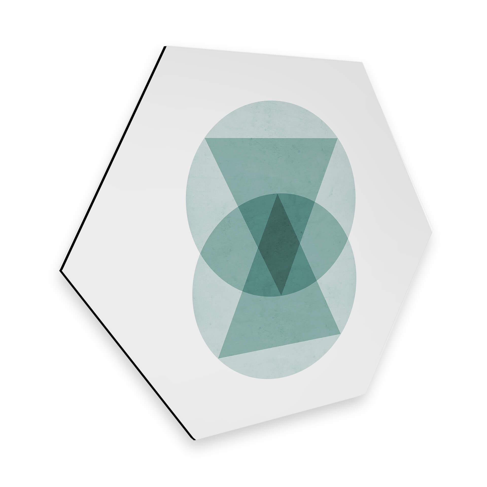 Hexagone - Alu-Dibond Nouveauprints - Cercles et triangles aqua
