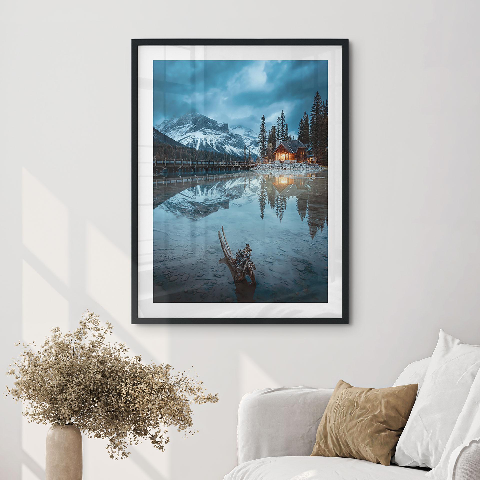 Póster idilio de montaña en el lago al atardecer - Bing Li