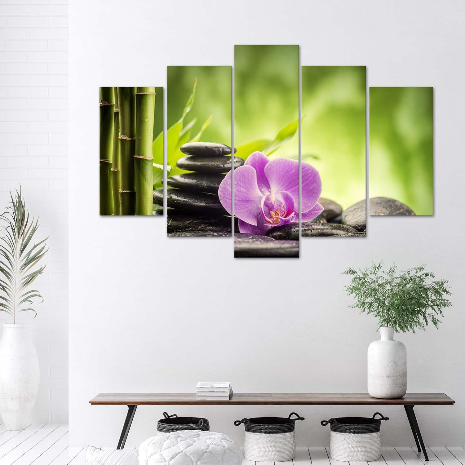 5 stykke lærredsprint, Orchid Zen Stones