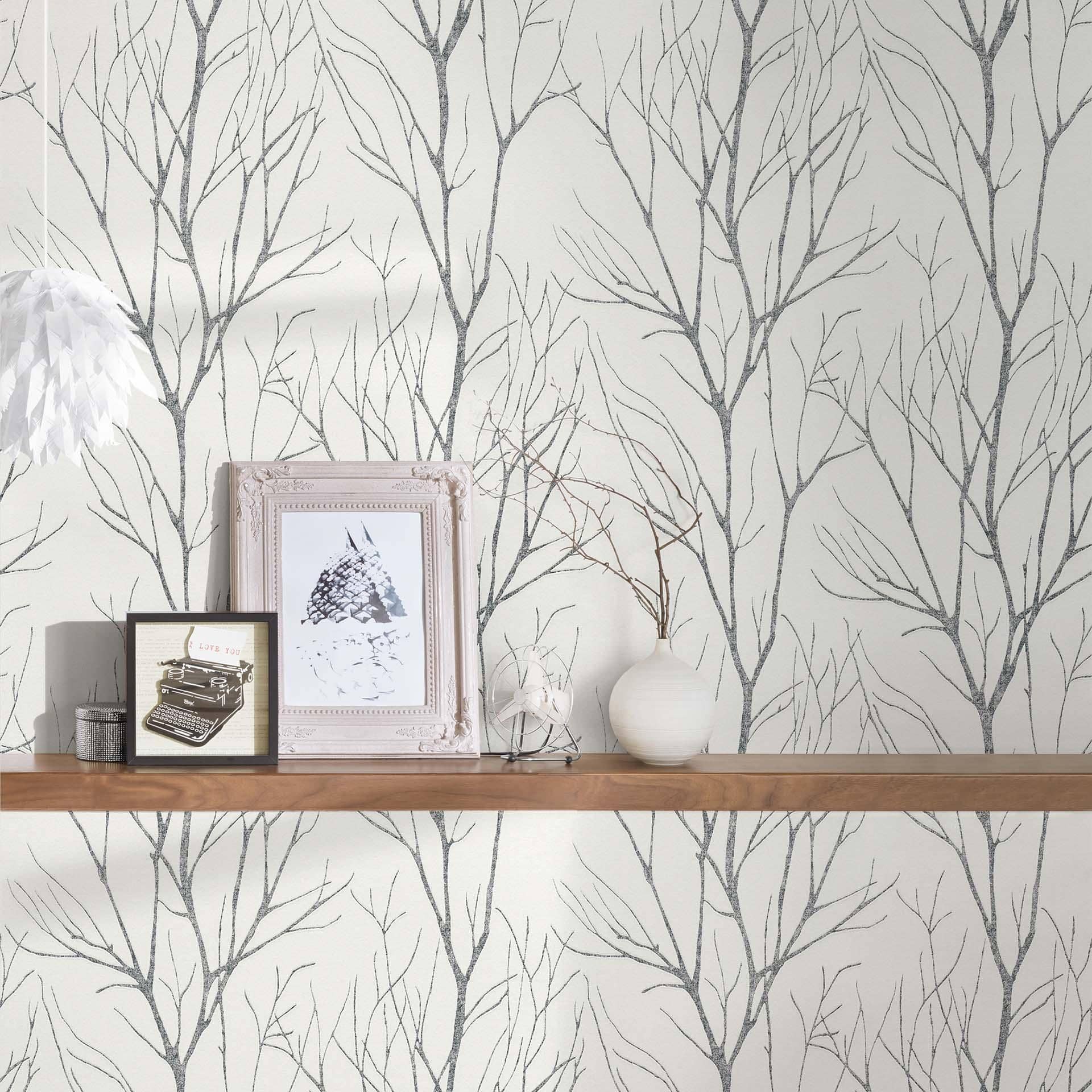 Skovtapet hvid sort - non-woven tapet natur A.S. Création