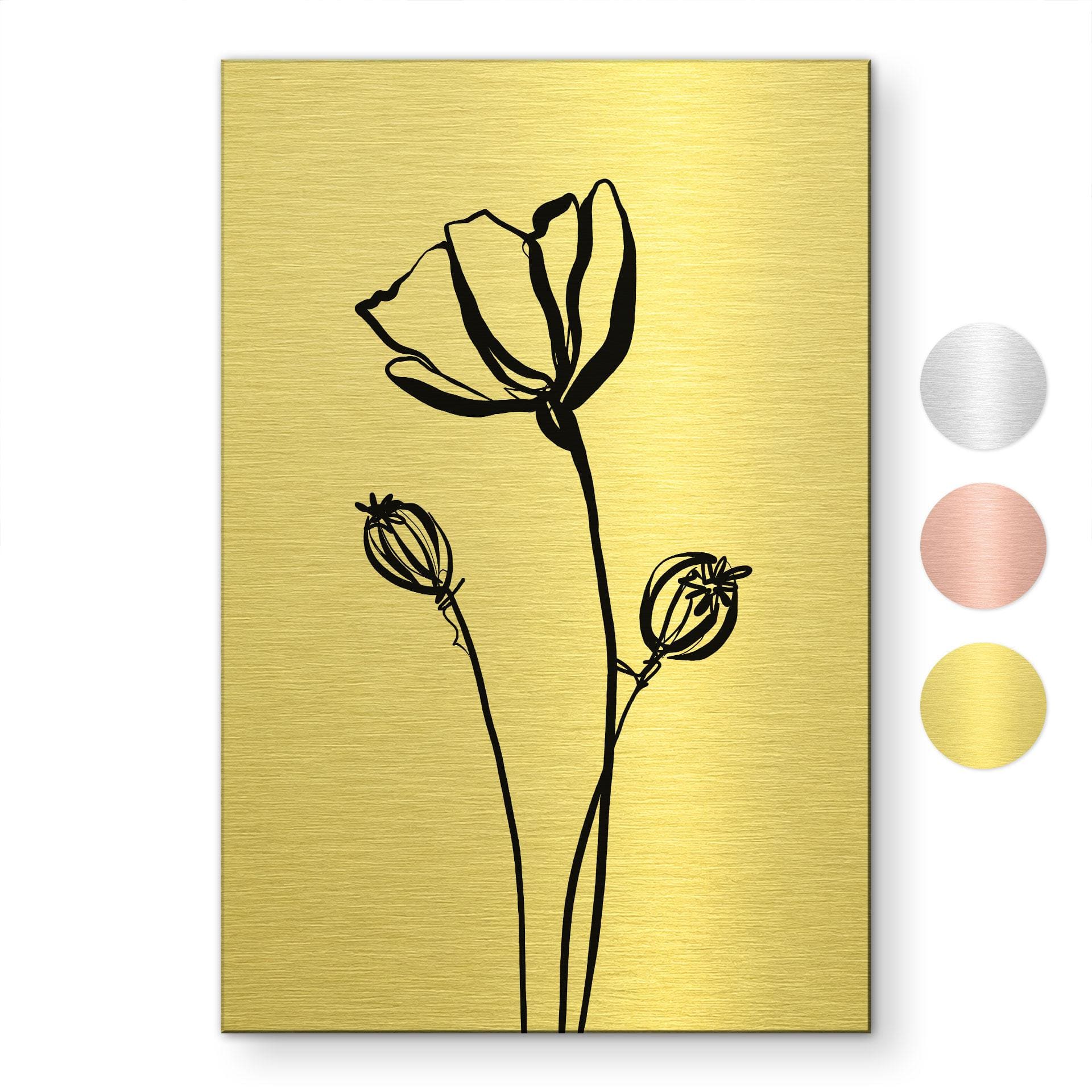 Geborsteld Alu-Dibond met goud-, zilver- & kopereffect - Line Art klaproos - Cats & Dotz