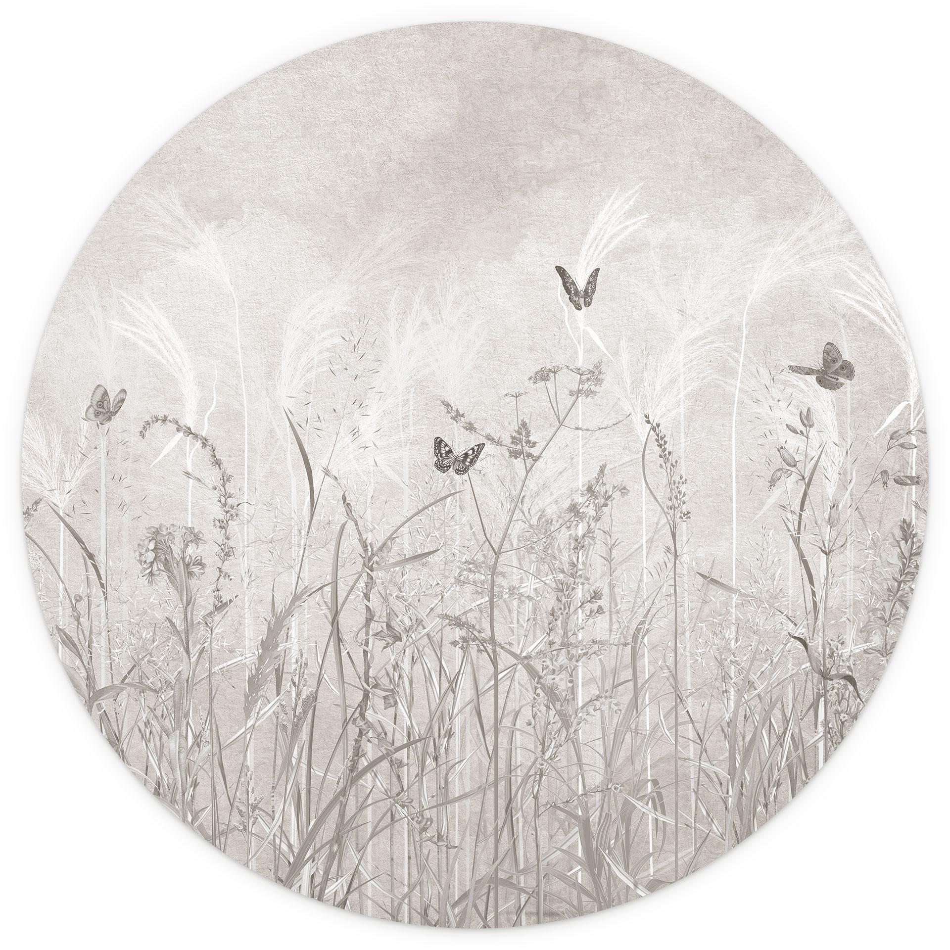 Fototapete Wildblumenwiese mit Schmetterlingen im Skandinavischen Design - Ms Tiff - Rund - Selbstkl