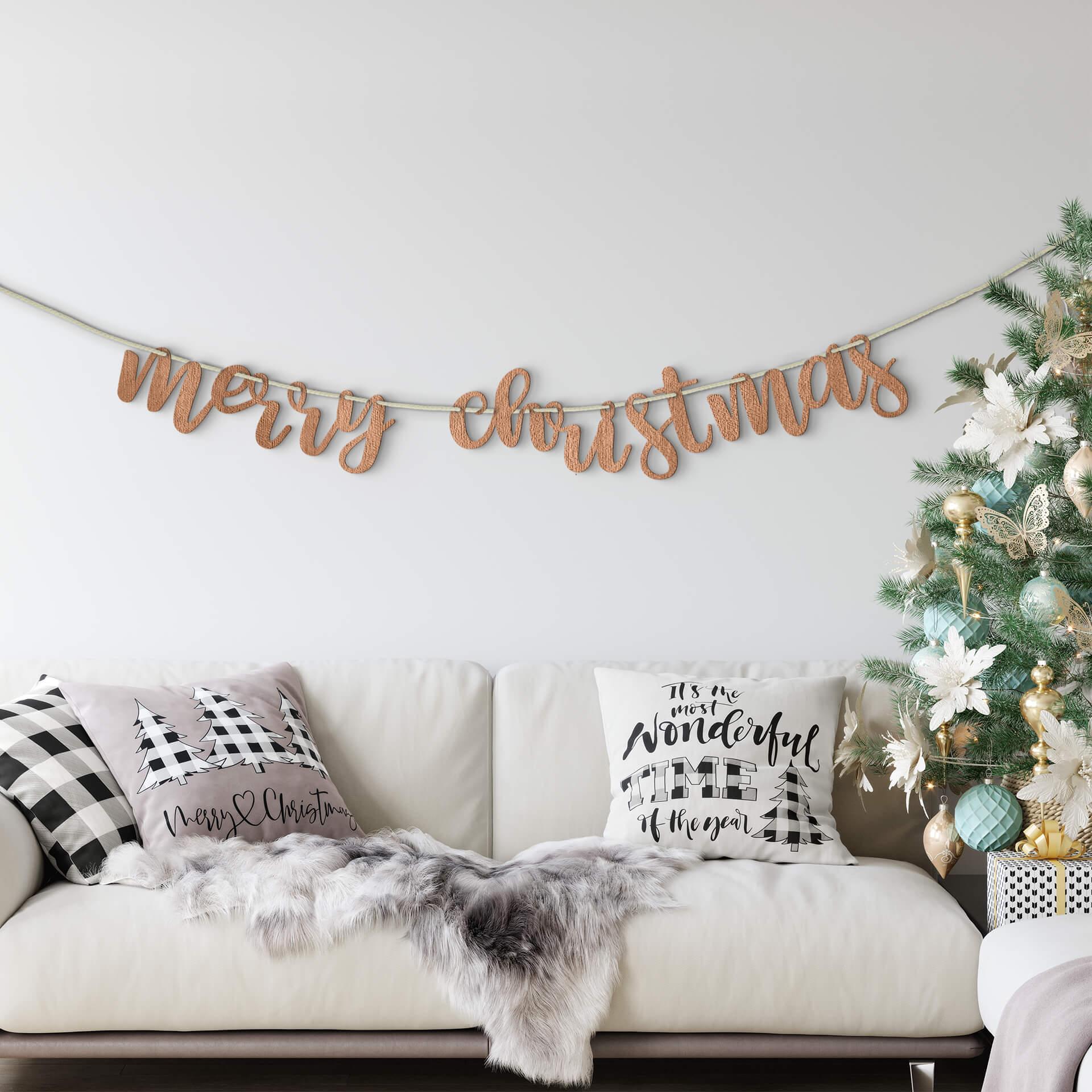 Décoration en bois placage acajou Merry Christmas