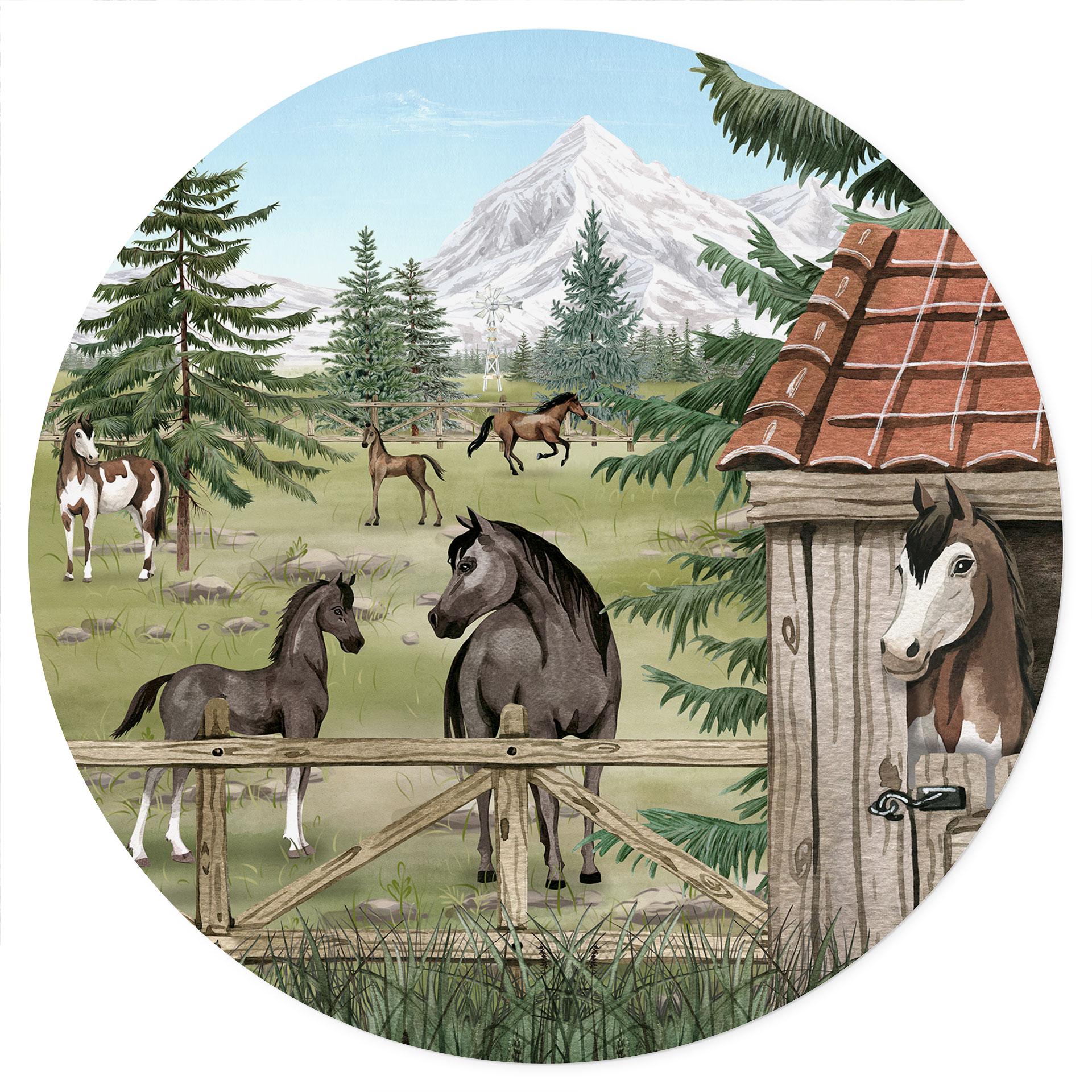 Wandtattoo Pferdegehege im Naturpark - Oliver Robins - Rund