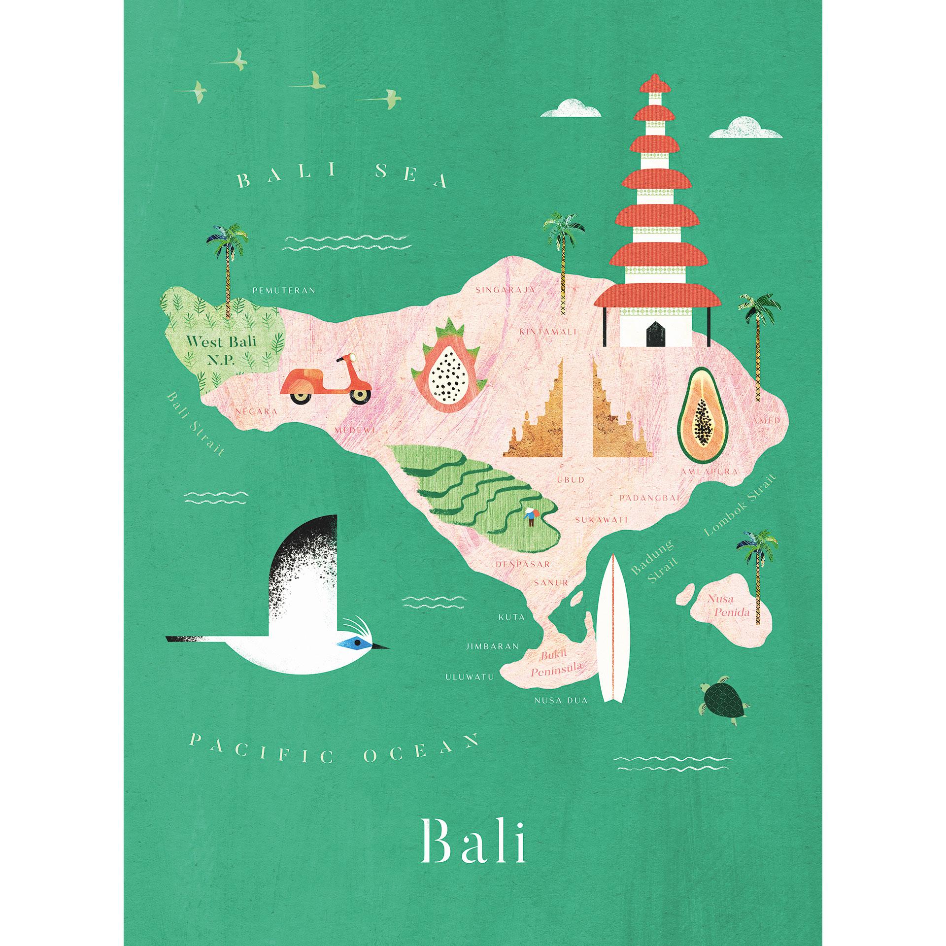 Fotobehang Kaart van Bali - Rivers